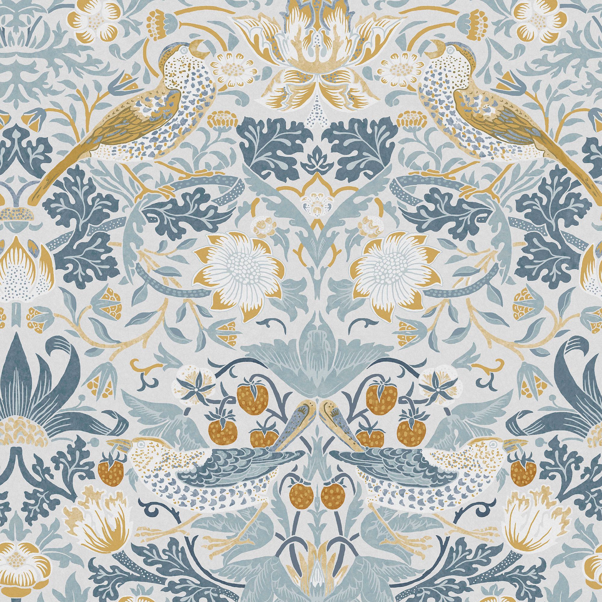 William Morris Gallery Collection Soft Blue Strawberry Thief Smooth Wallpaper