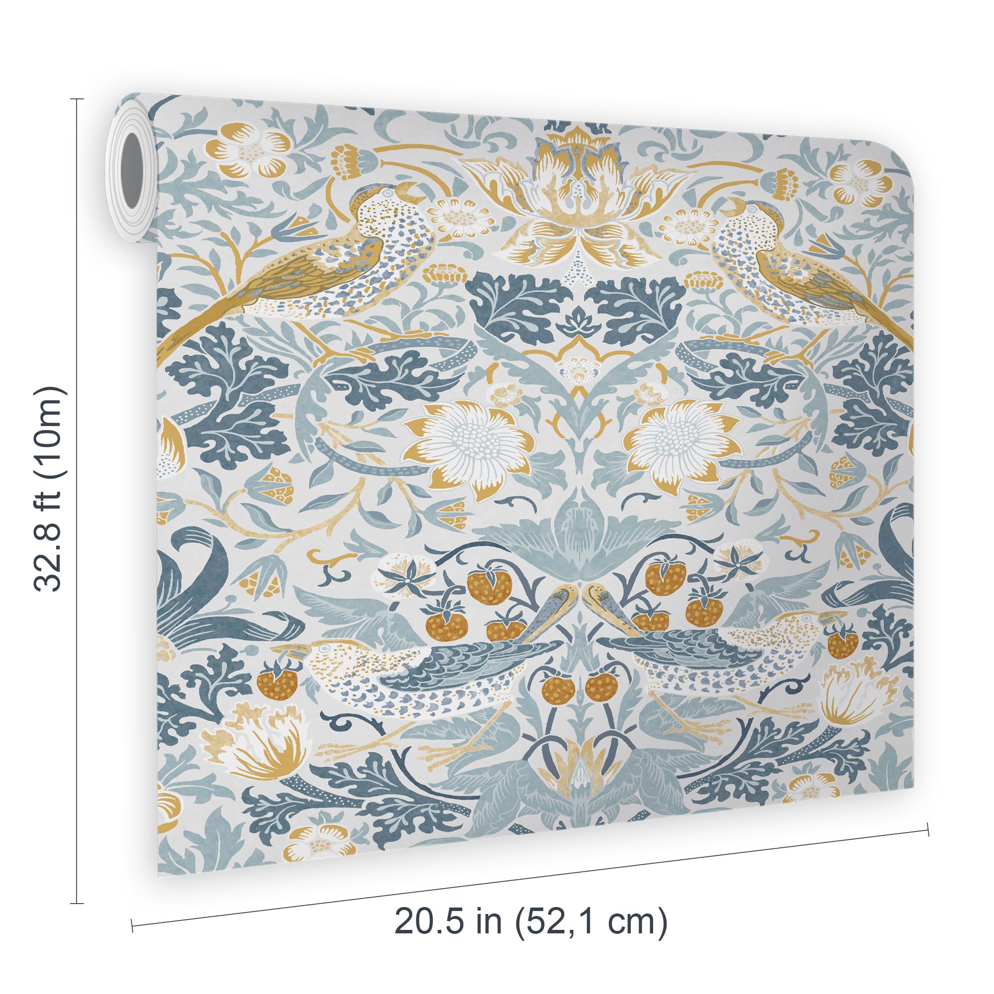 William Morris Gallery Collection Soft Blue Strawberry Thief Smooth Wallpaper