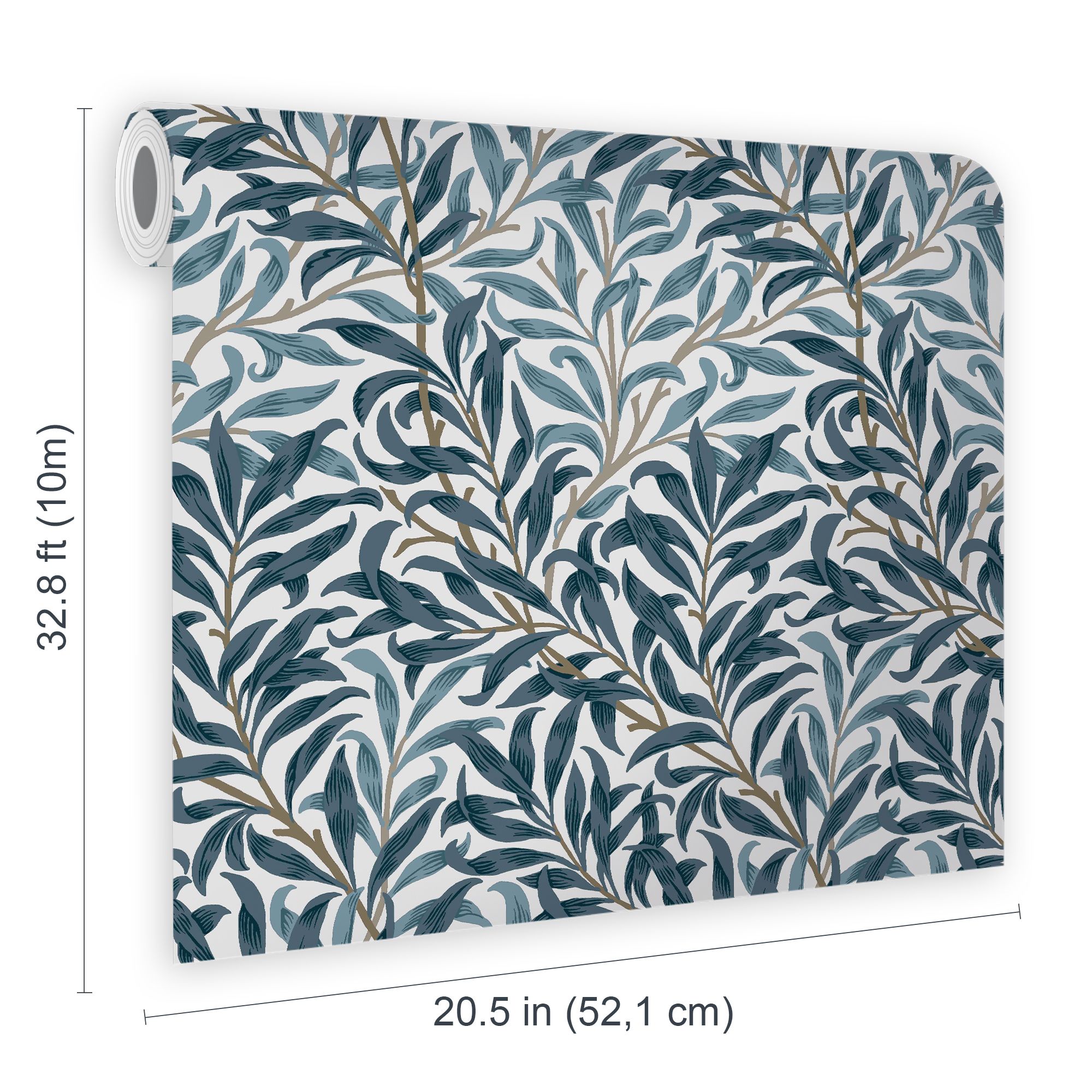 William Morris Gallery Collection White & Blues Willow Bough Smooth Wallpaper