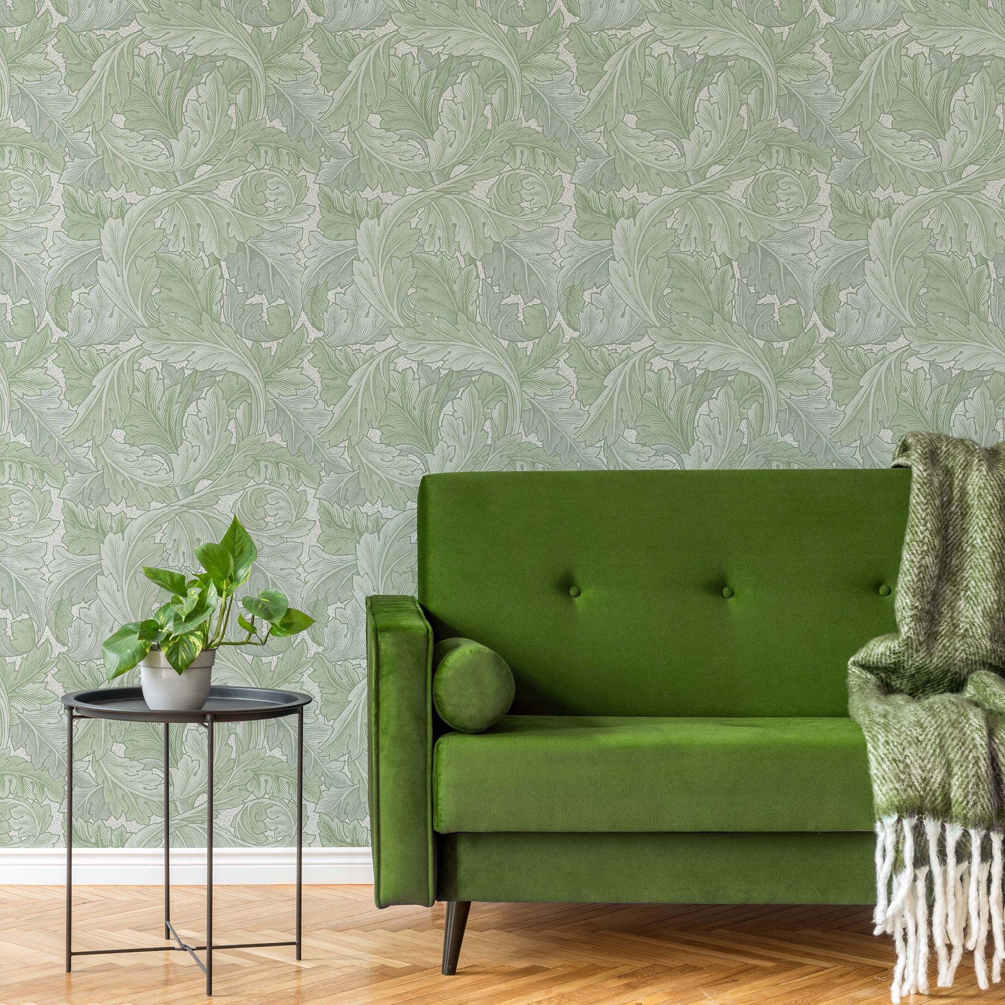 William Morris Misted Sage Acanthus Smooth Wallpaper