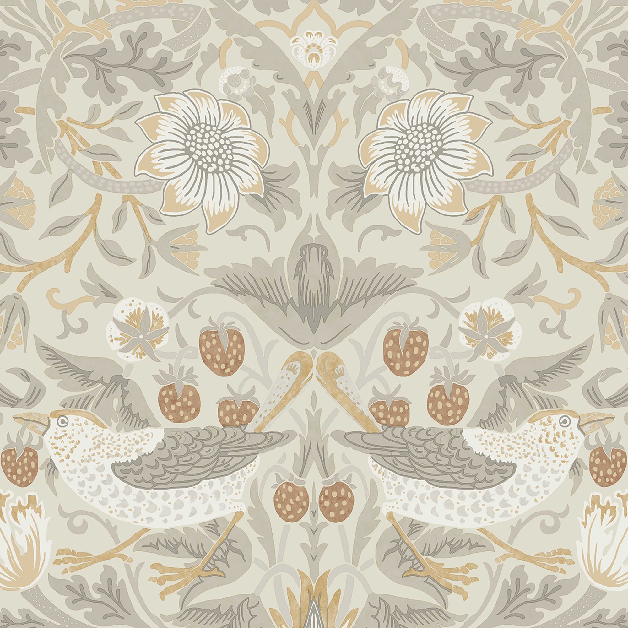 William Morris Powdered Neutral Strawberry Thief Smooth Wallpaper