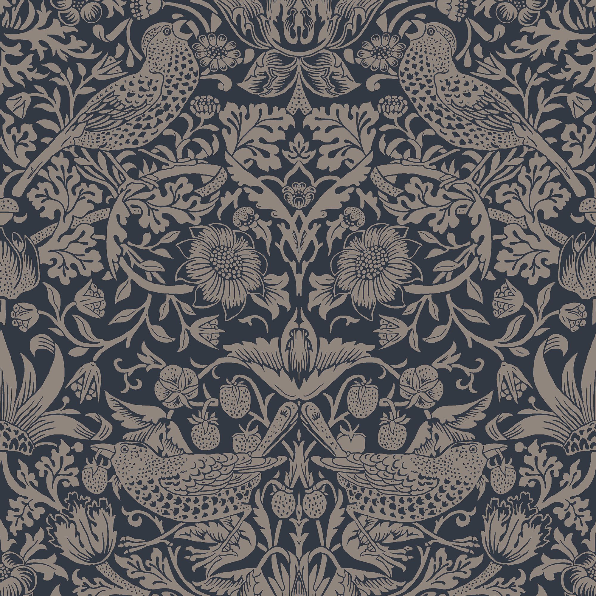 William Morris Rich Blue Strawberry Thief Metallic effect Smooth Wallpaper