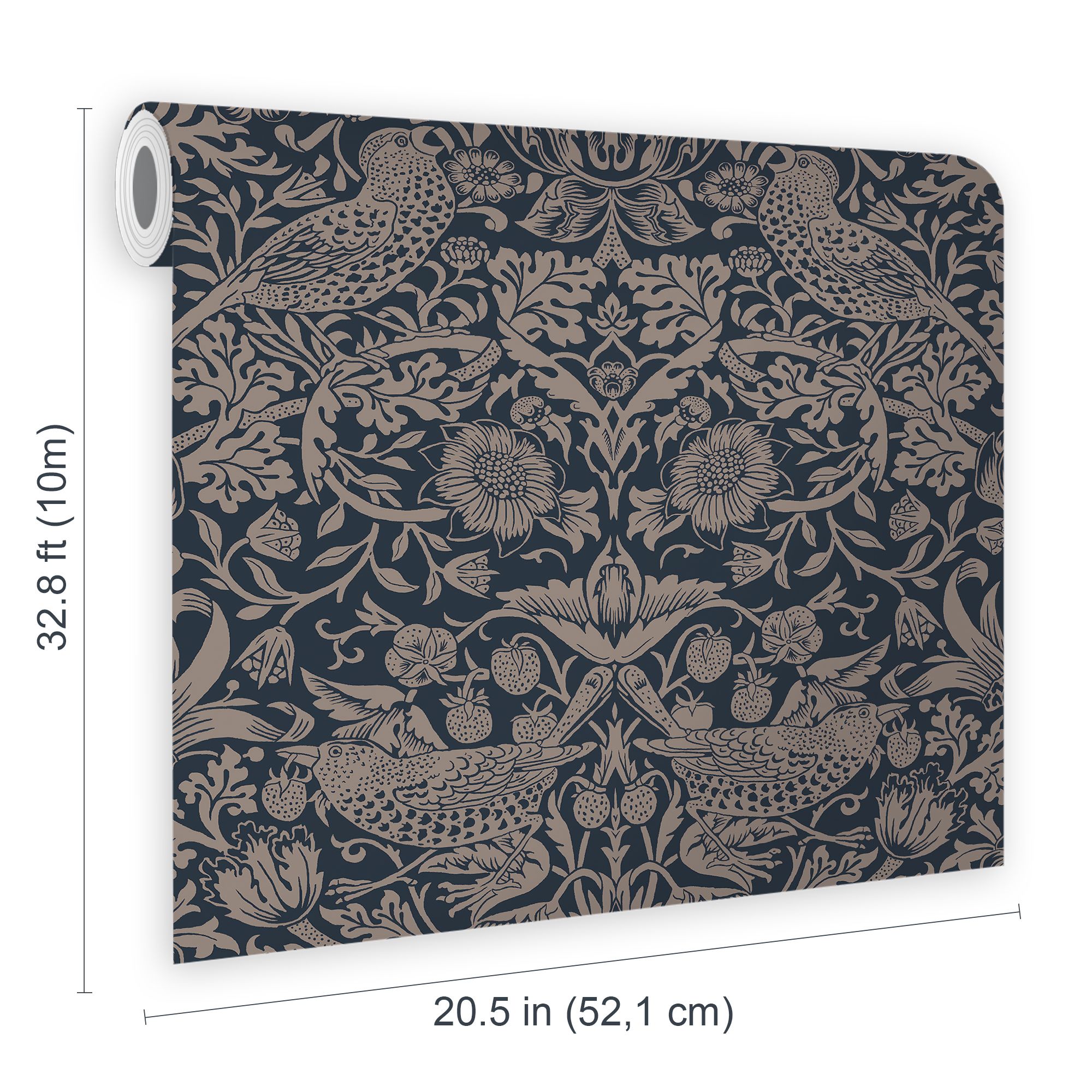 William Morris Rich Blue Strawberry Thief Metallic effect Smooth Wallpaper