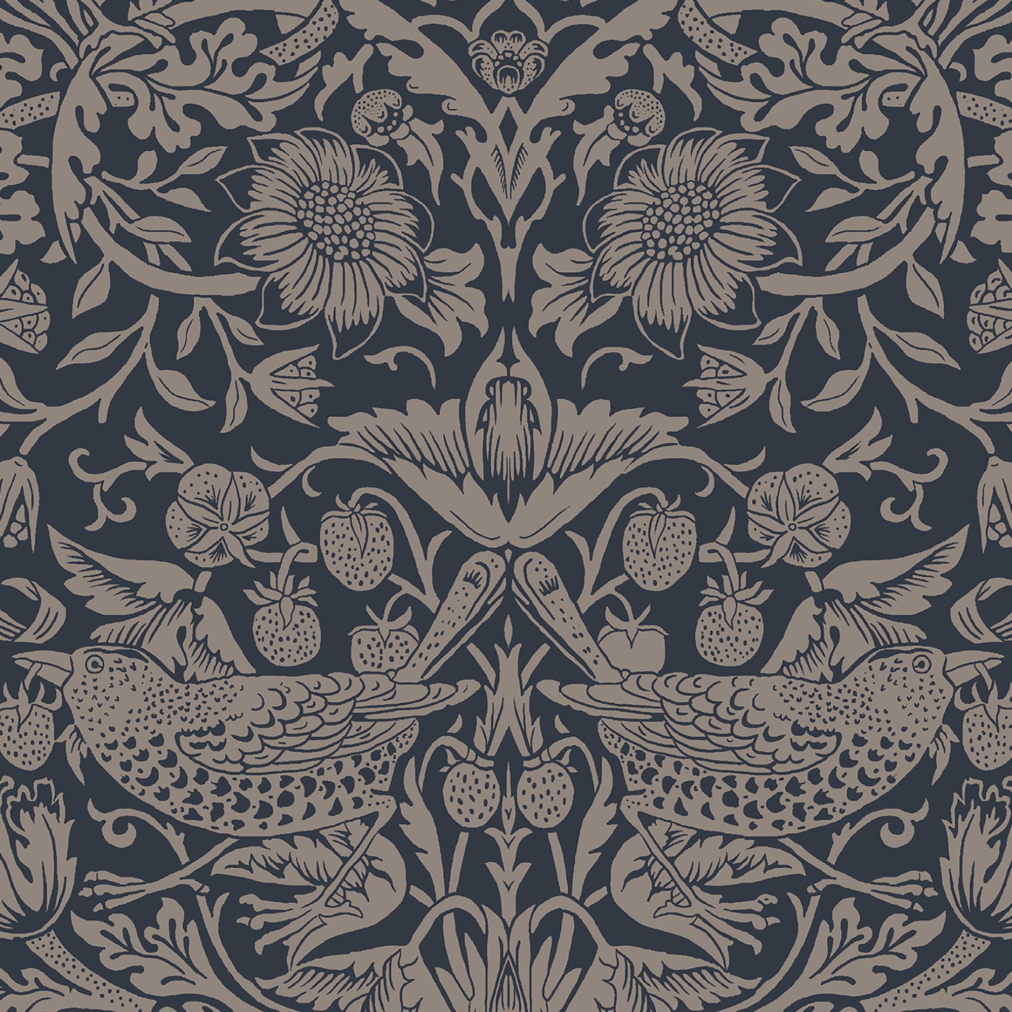 William Morris Rich Blue Strawberry Thief Metallic effect Smooth Wallpaper
