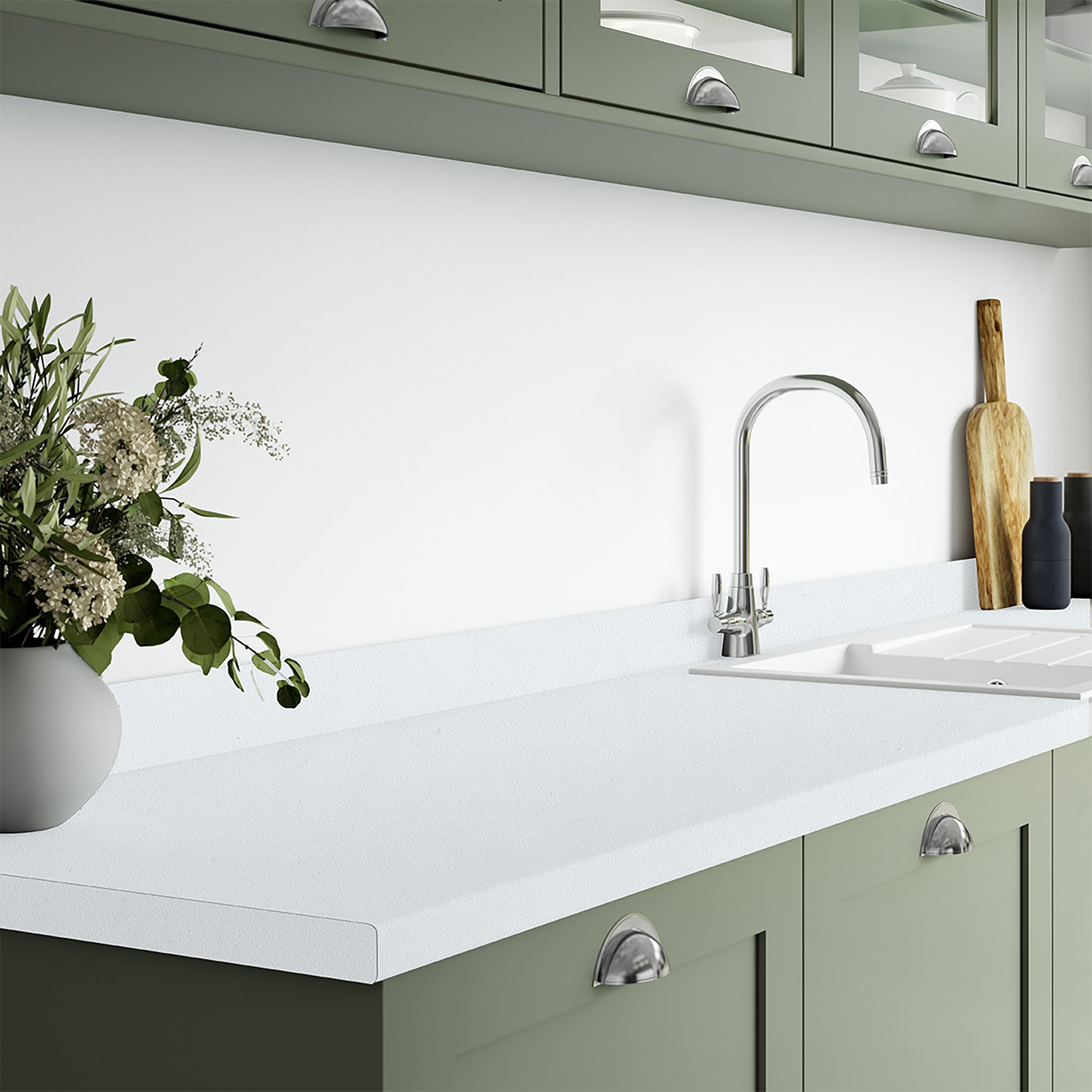 Wilsonart Blanc chamonix White Crystal effect Laminate Post-formed edge Kitchen Breakfast bar, (L)3000mm (W)900mm (T)38mm
