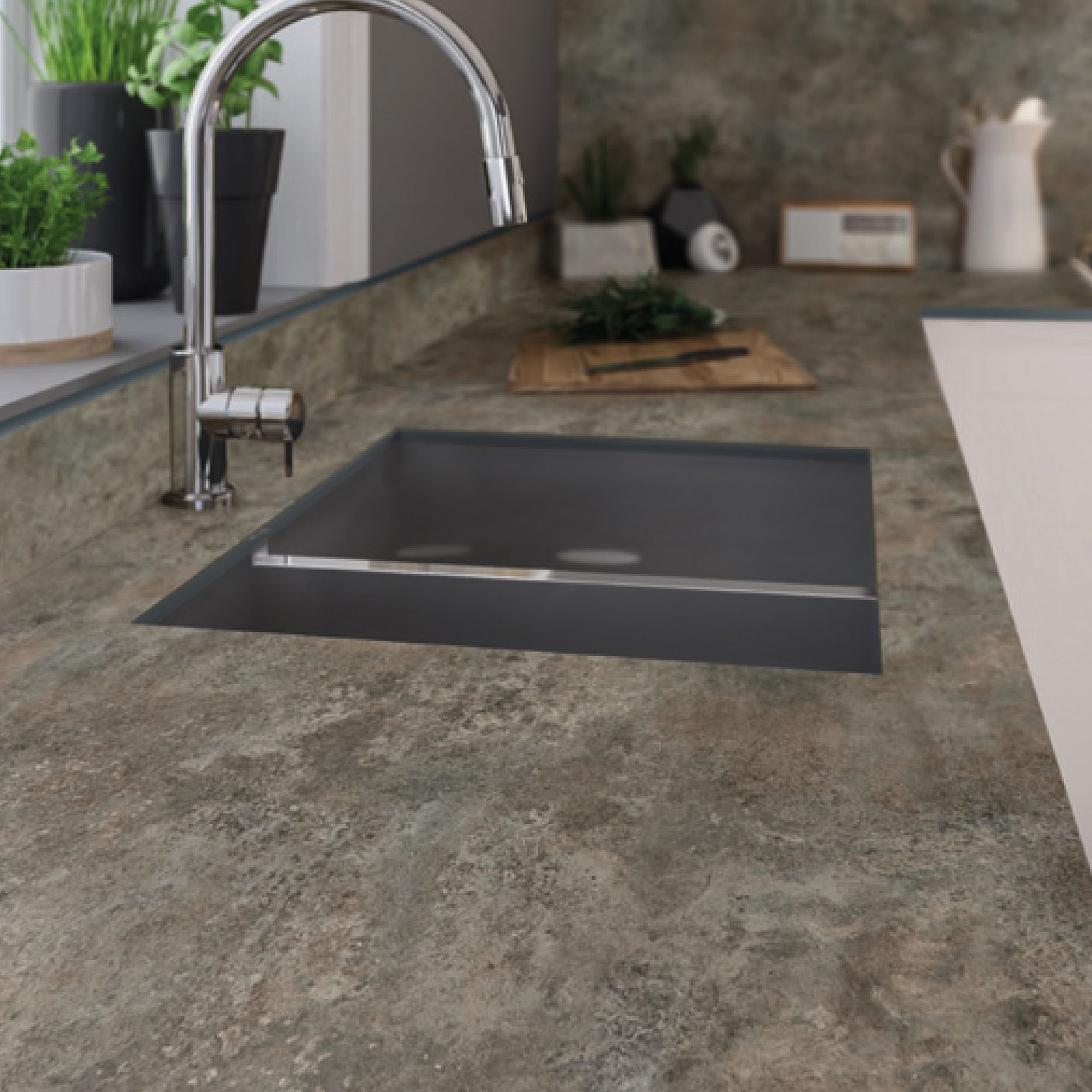 Wilsonart Caldeira Brown Concrete effect Compact Laminate Square edge Kitchen Worktop, (L)3000mm (W)610mm (T)12mm