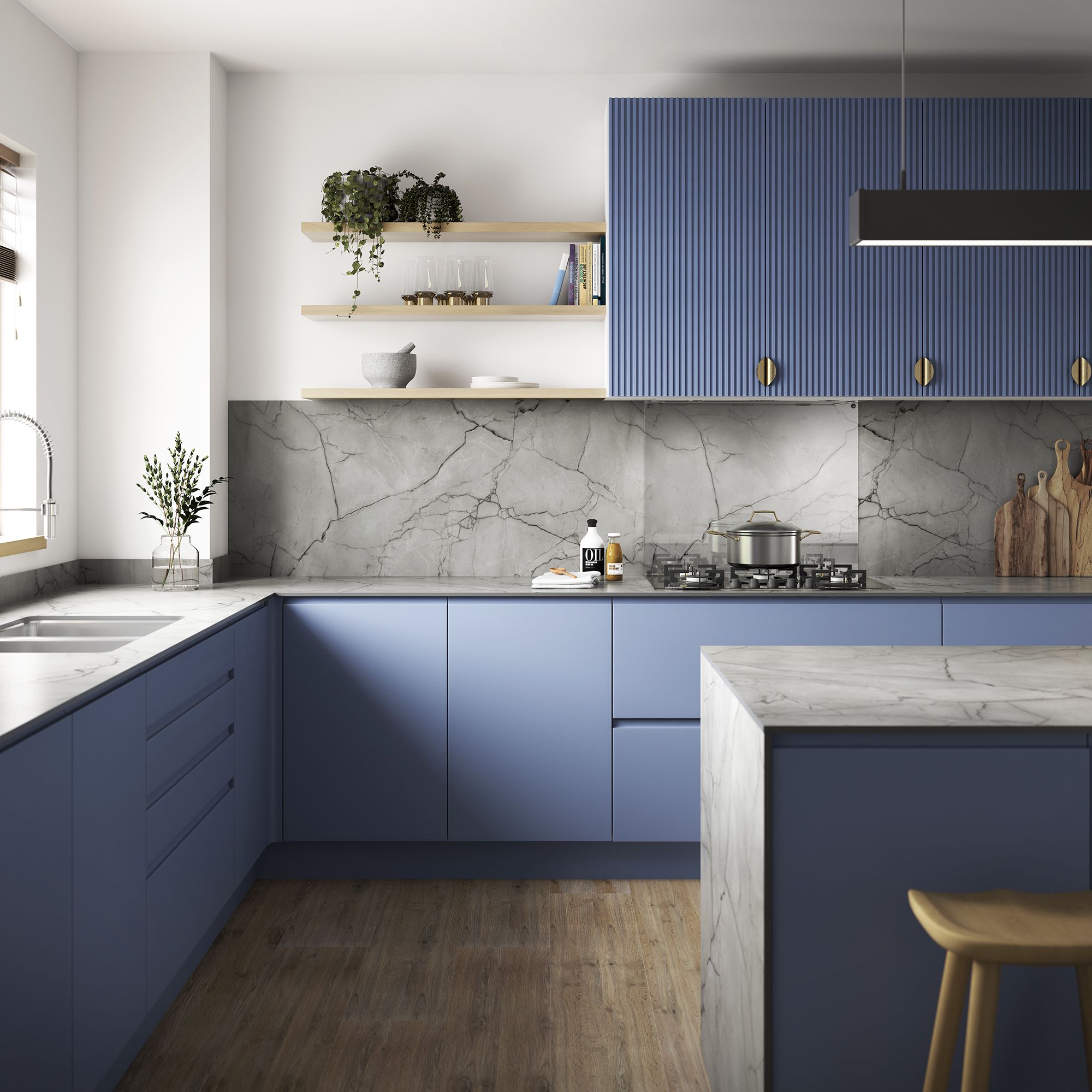 Wilsonart Marmo grigio Matt Grey Marble effect Laminate Square edge Kitchen Worktop, (L)3000mm (W)600mm (T)22mm