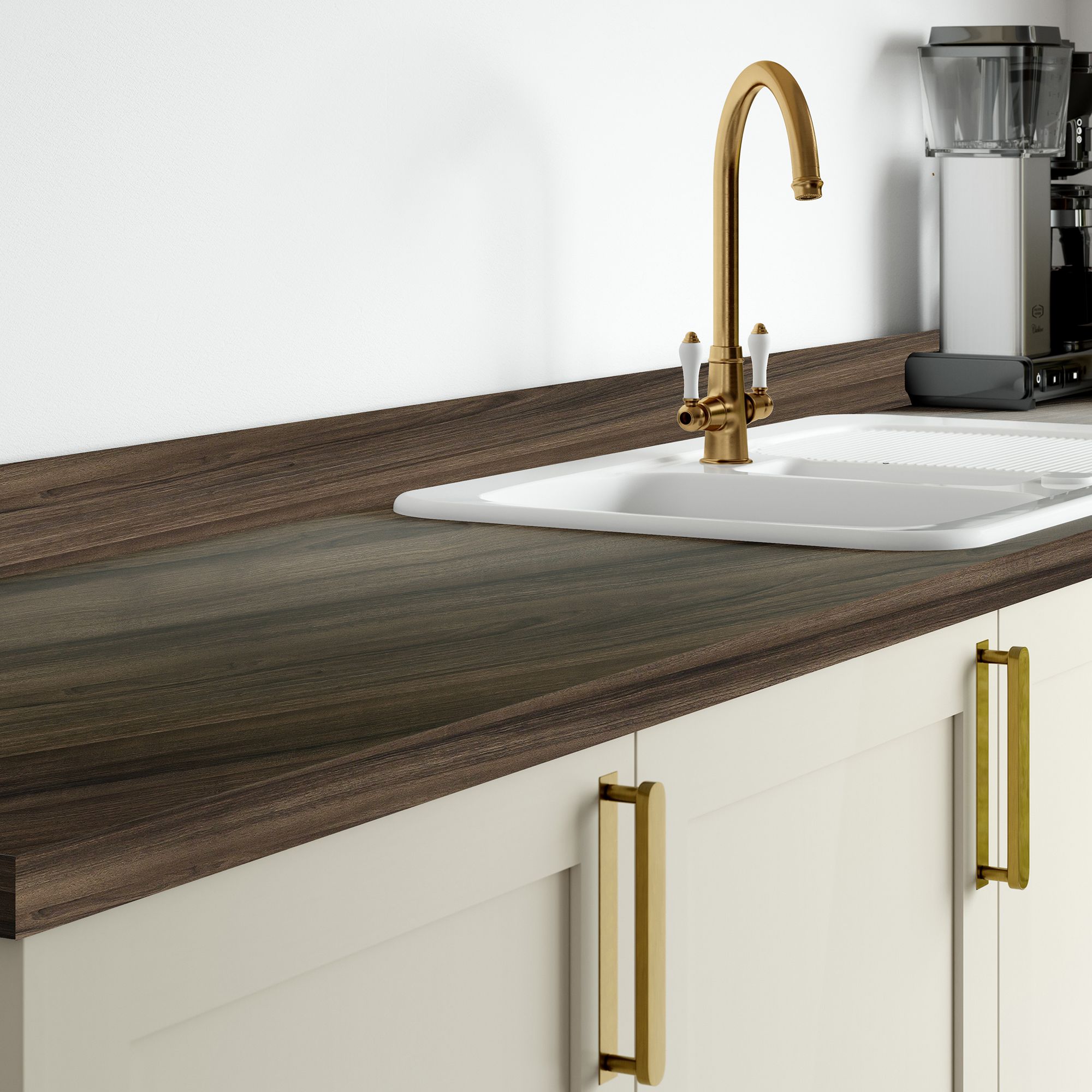 Wilsonart Noyer Flamme Matt Brown Dark wood effect Laminate Kitchen Upstand (L)3000mm