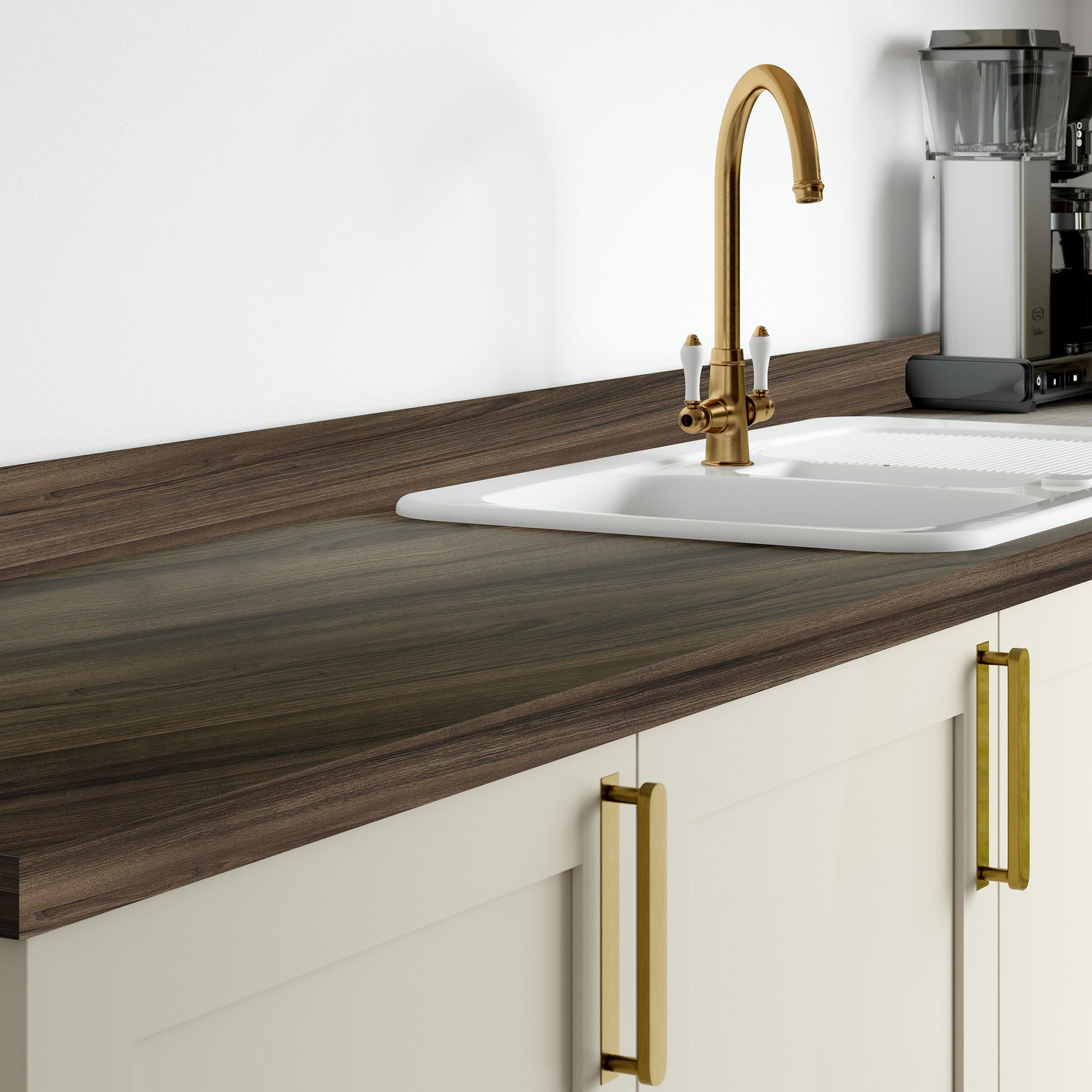 Wilsonart Noyer Flamme Matt Dark wood effect Laminate Square edge Kitchen Worktop, (L)3000mm (W)600mm (T)38mm