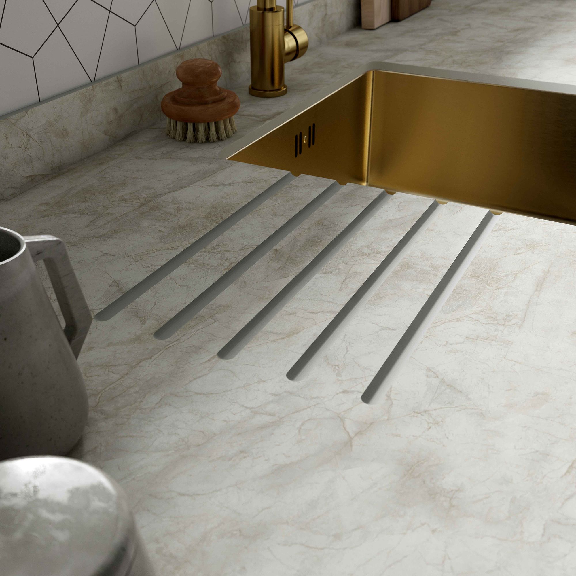 Wilsonart Pokhara Matt Beige Marble effect Compact Laminate Kitchen Upstand (L)3000mm