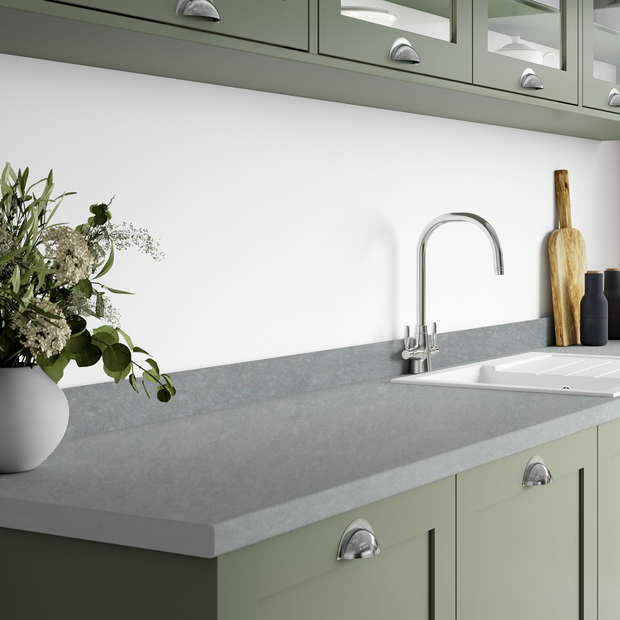 Wilsonart Tectonica Matt Grey Stone effect Laminate Post-formed edge Kitchen Worktop, (L)3000mm (W)600mm (T)38mm