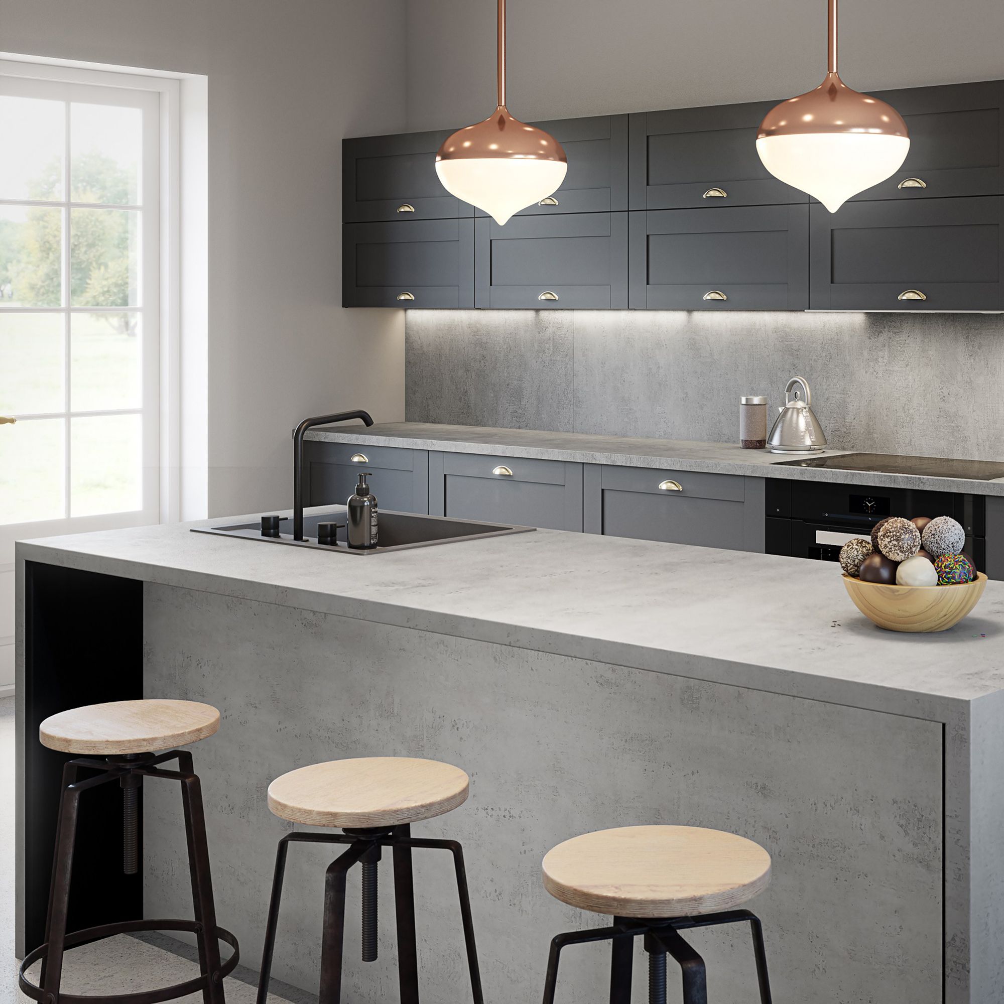 Wilsonart Woodstone blanc Matt White Concrete effect Laminate Square edge Kitchen Worktop, (L)3000mm (W)600mm (T)38mm