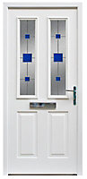 Windsor 2 panel Leaded Obscure Glazed White External Door, (H)2085mm (W)920mm