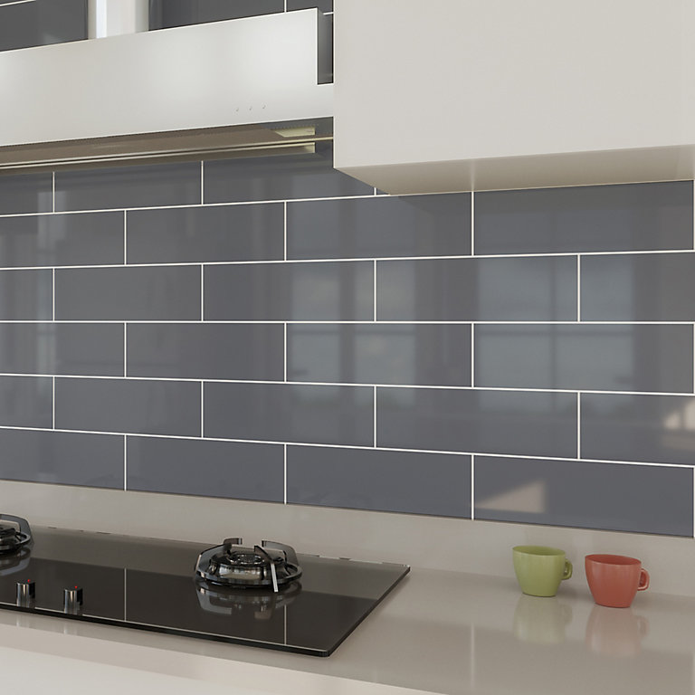 Windsor Grey Gloss Ceramic Wall Tile, Wall Tiles Pictures For Kitchen