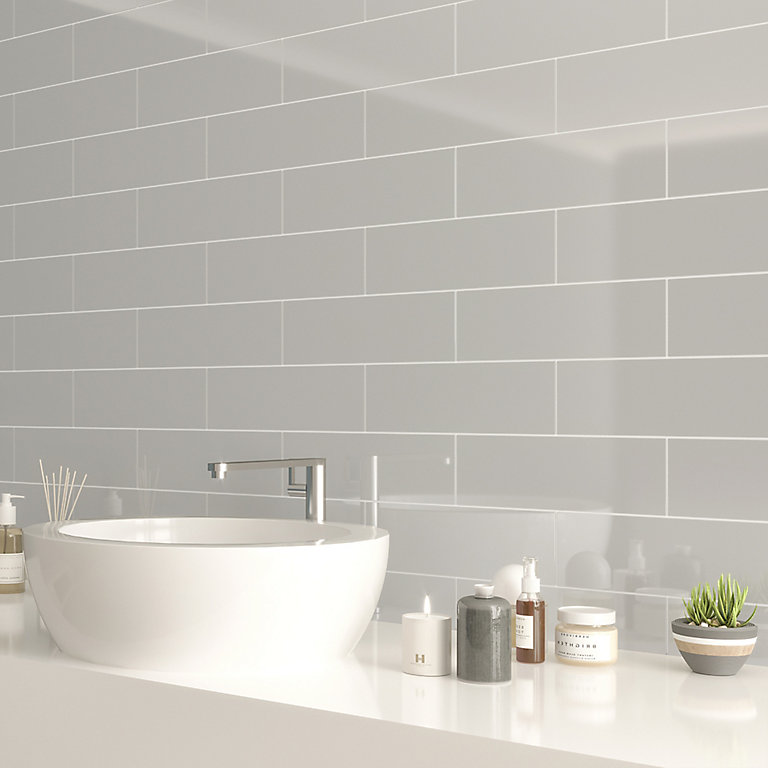 Windsor Taupe Gloss Ceramic Wall Tile, Grey Kitchen Tiles B Q
