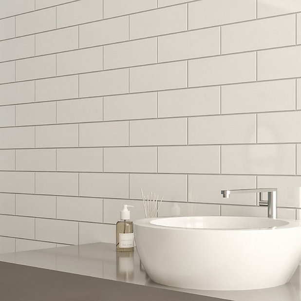 Windsor White Gloss Ceramic Wall Tile, Grey Kitchen Tiles B Q