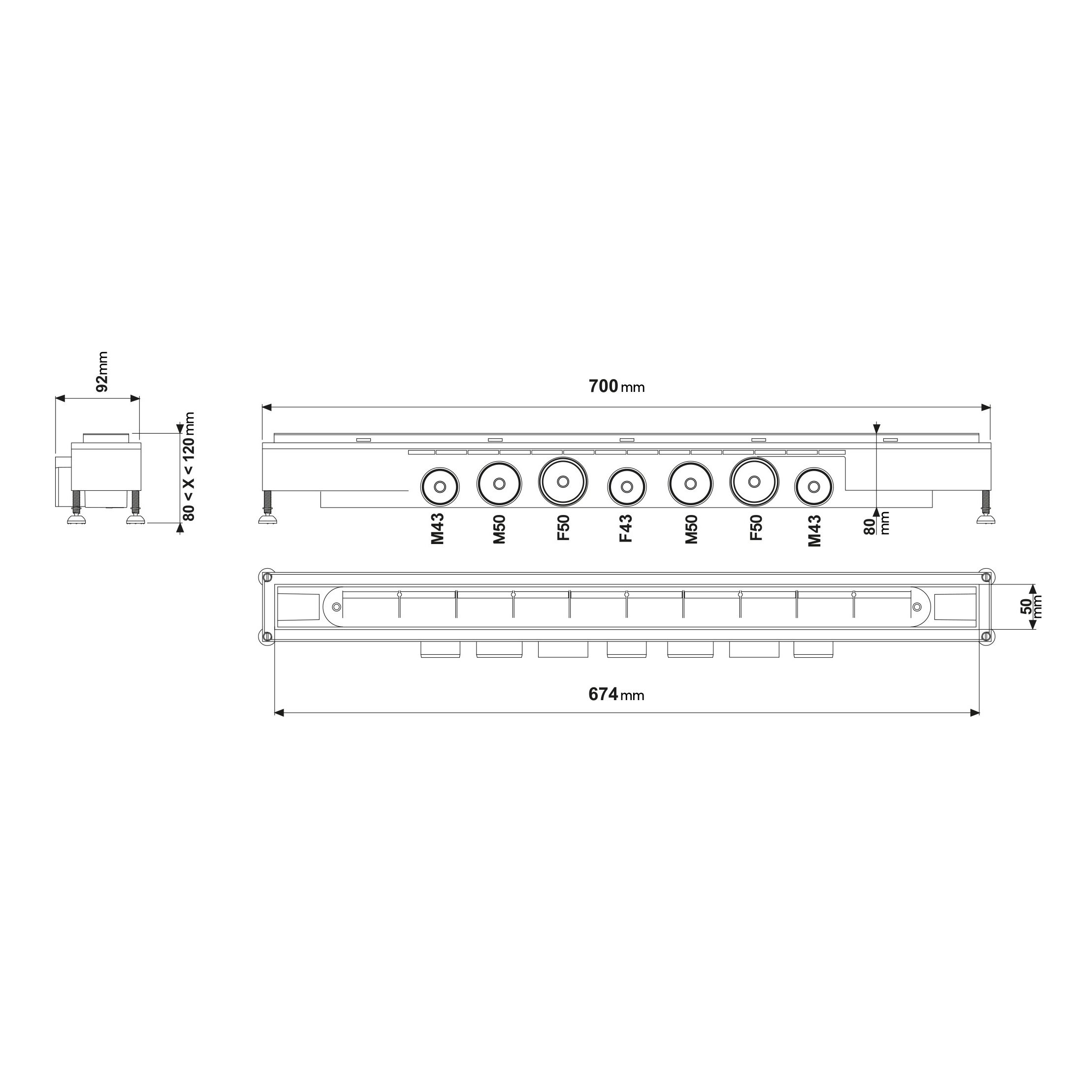 Wirquin Straight Wet room Channel drain, (L)700mm (W)92mm