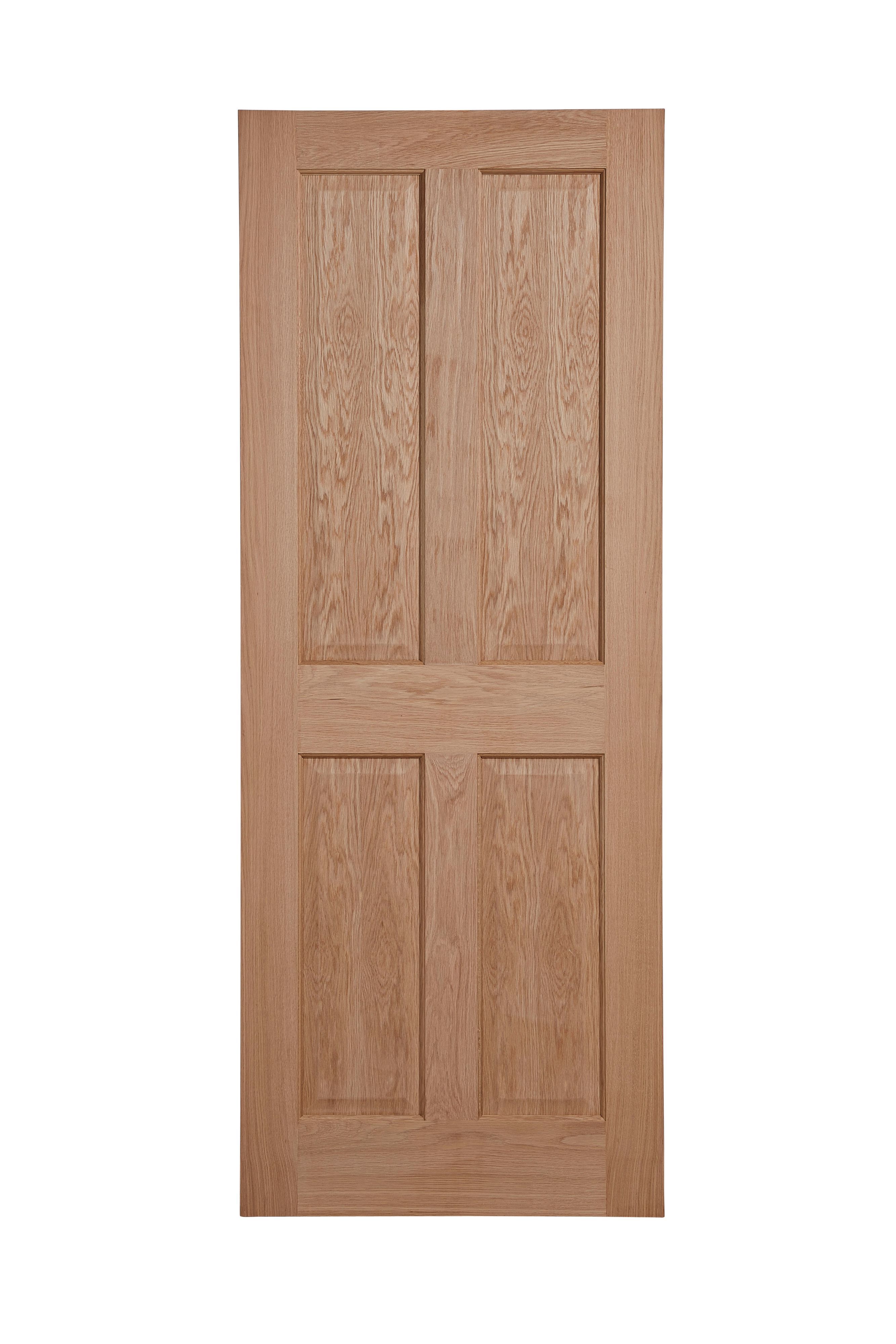 Wood grain 4 panel Unglazed Oak veneer Internal Timber Door, (H)1981mm (W)686mm (T)35mm