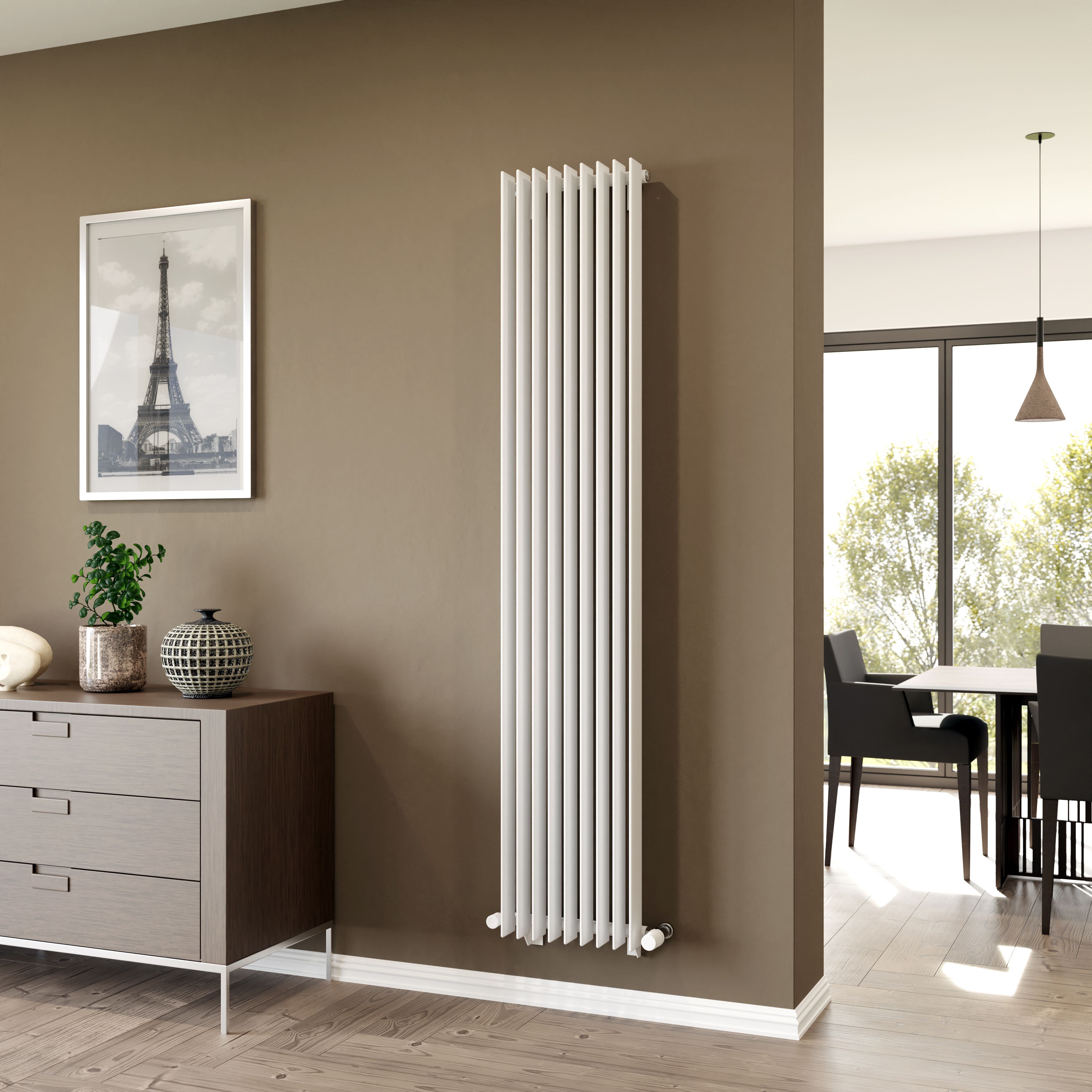 Ximax Atlantic Satin white Vertical Designer Radiator, (W)340mm x (H)1800mm