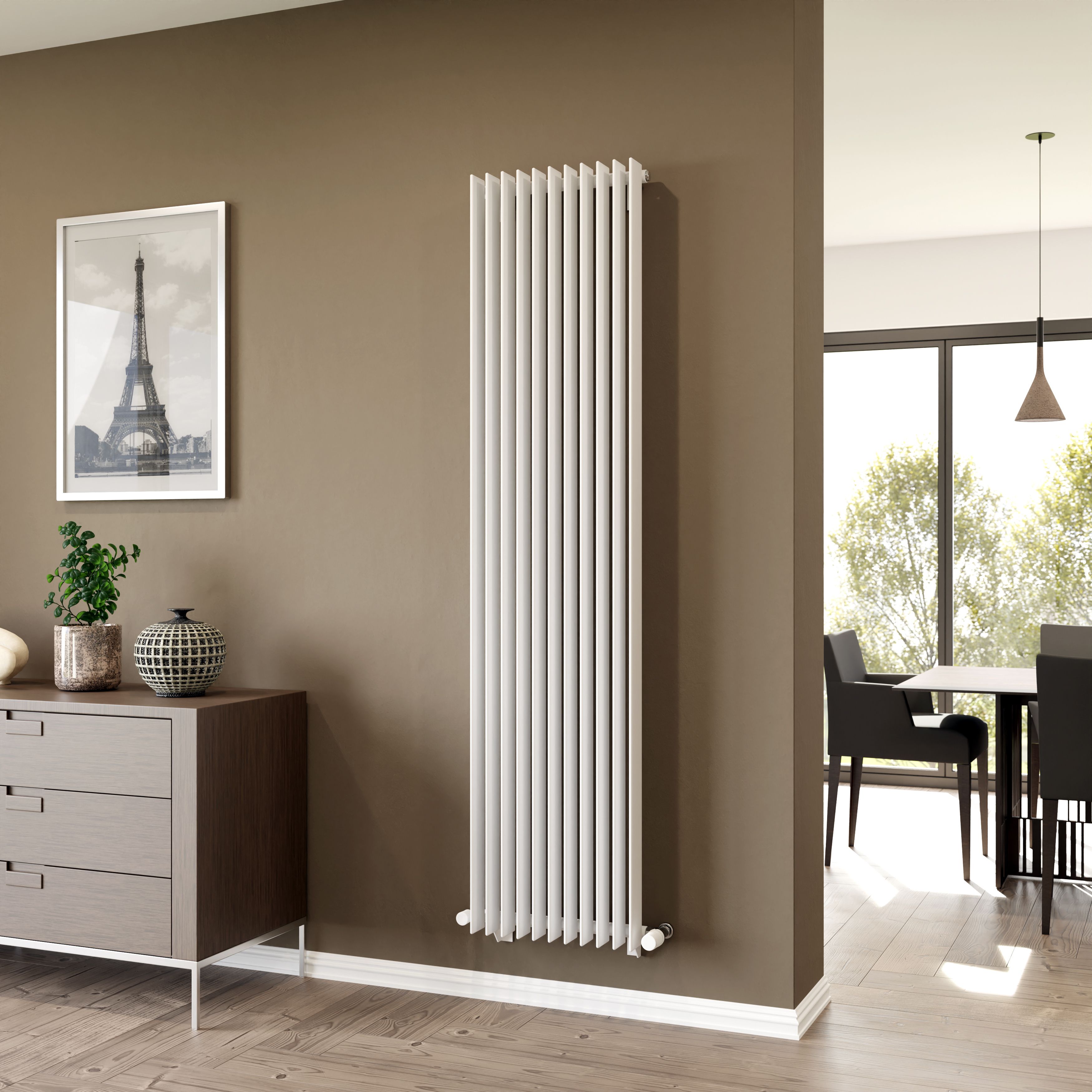 Ximax Atlantic Satin white Vertical Designer Radiator, (W)420mm x (H)1800mm