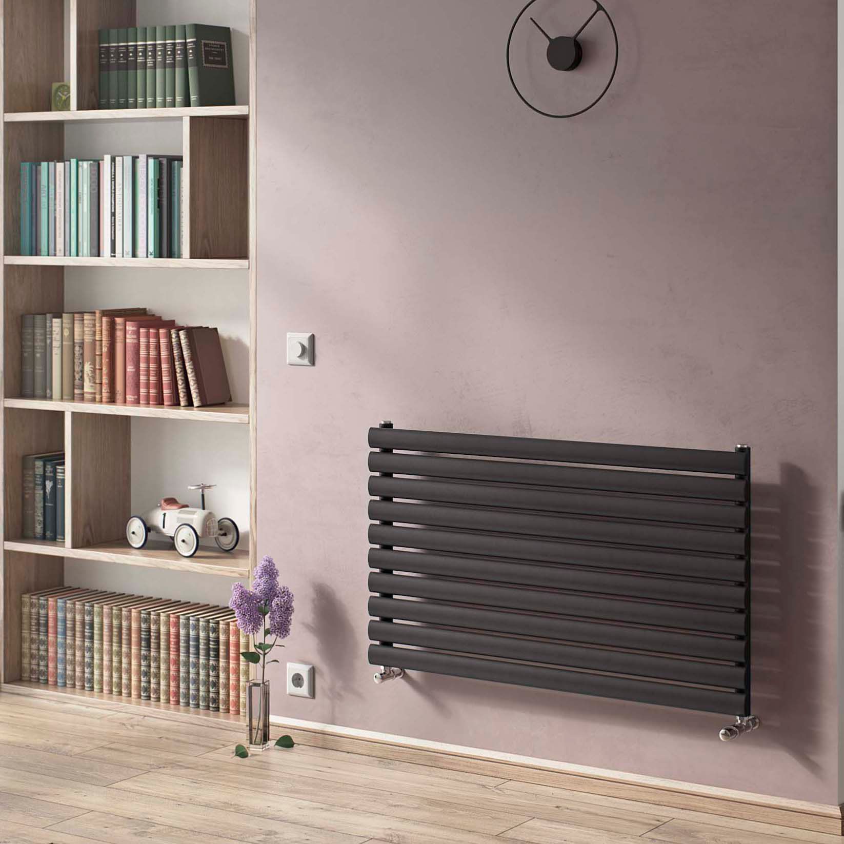 Ximax Champion Black silver Horizontal Designer Radiator, (W)1200mm x (H)584mm