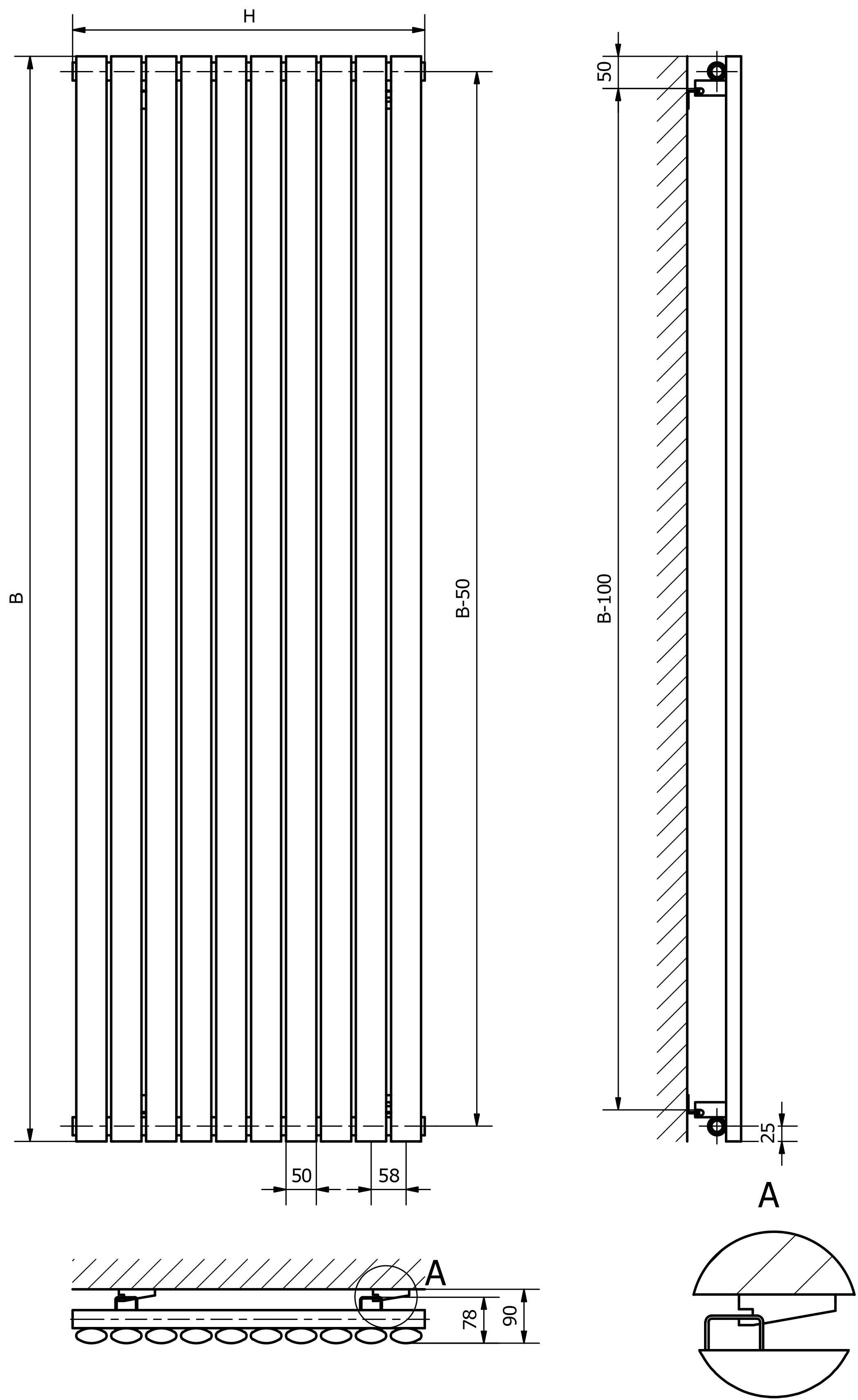 Ximax Champion Black silver Horizontal Designer Radiator, (W)1200mm x (H)584mm