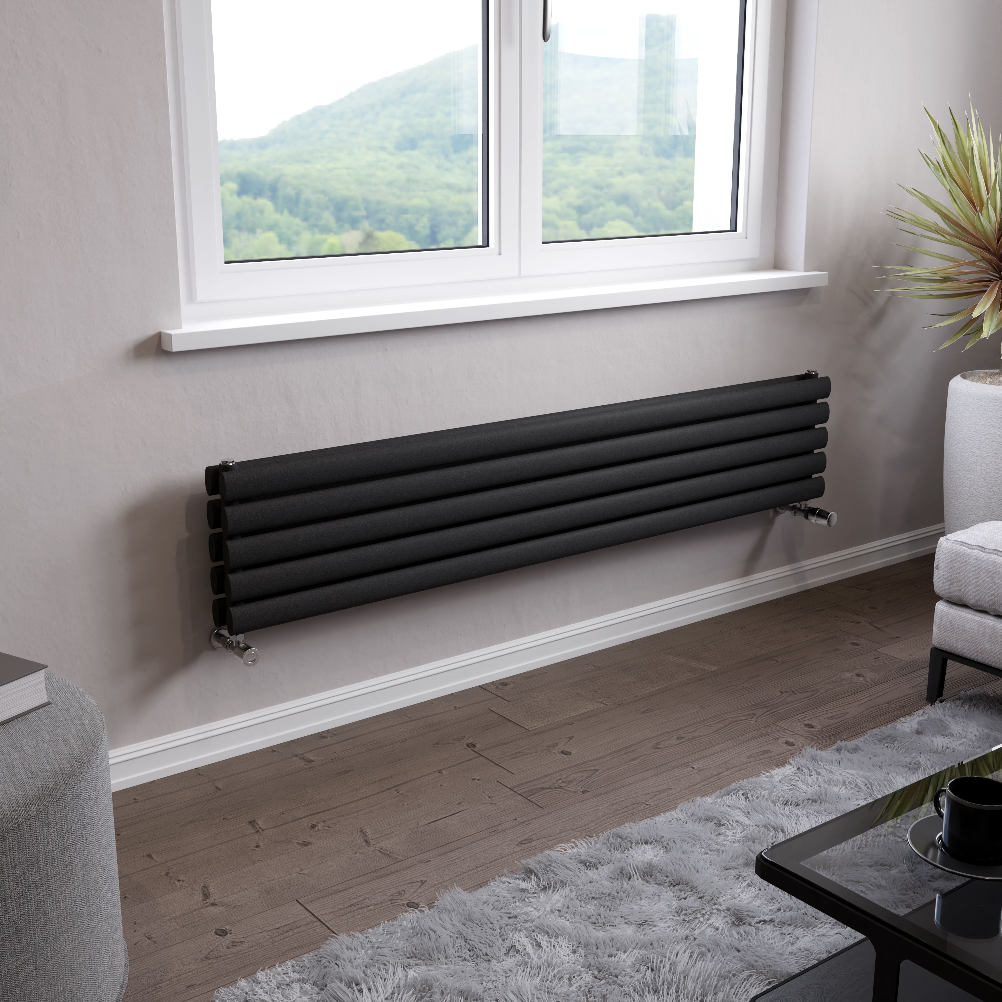 Grey Steel Horizontal Radiators Central heating TradePoint - Main Image