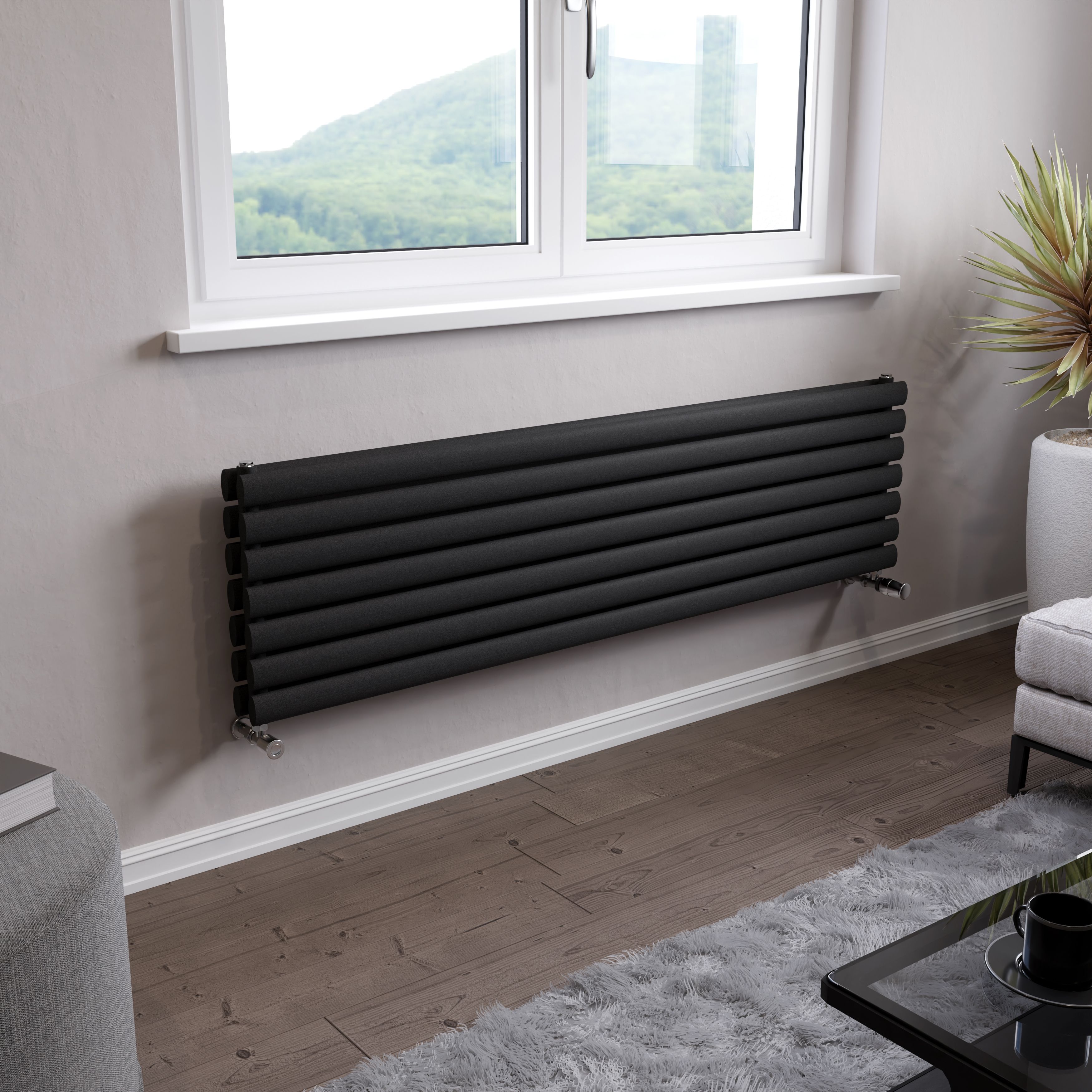 Ximax Champion Duplex Matt anthracite Horizontal Designer Radiator, (W)1500mm x (H)410mm