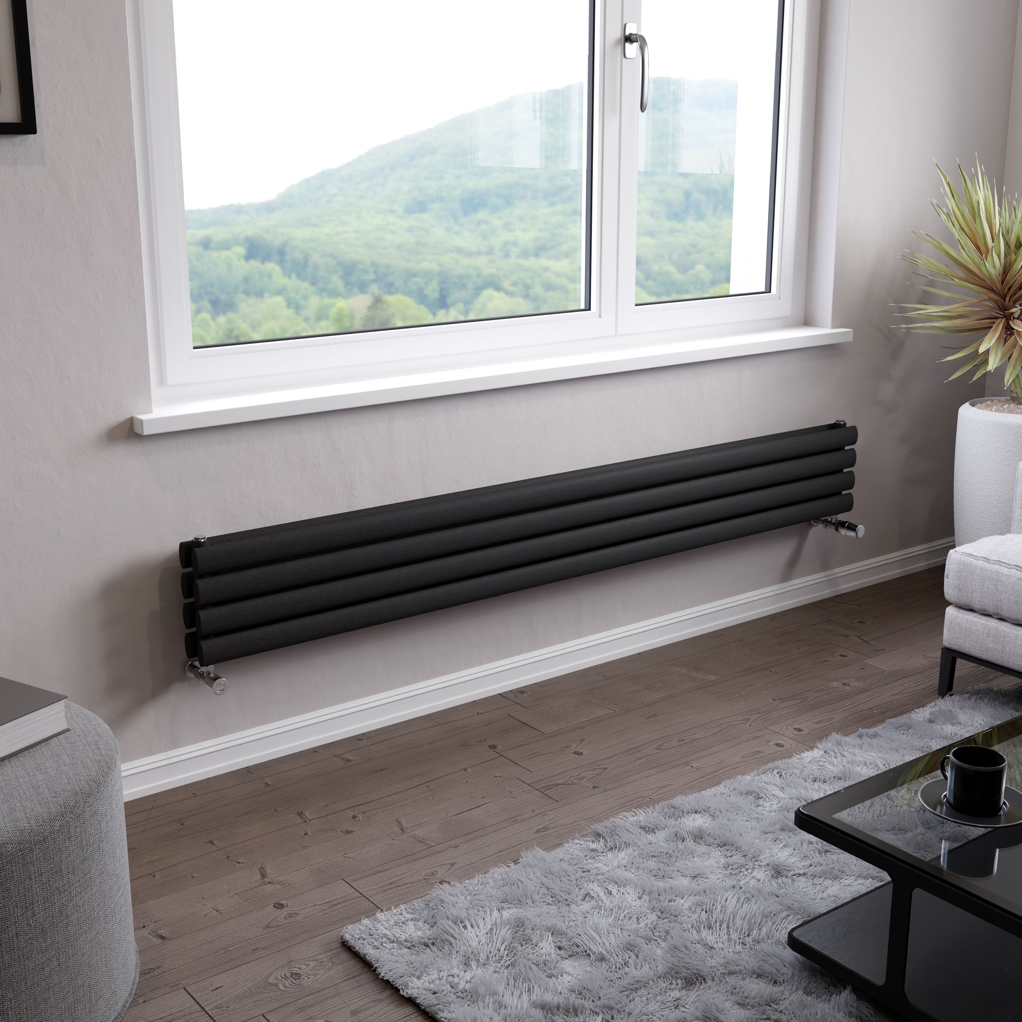 Ximax Champion Duplex Matt anthracite Horizontal Designer Radiator, (W)1800mm x (H)236mm