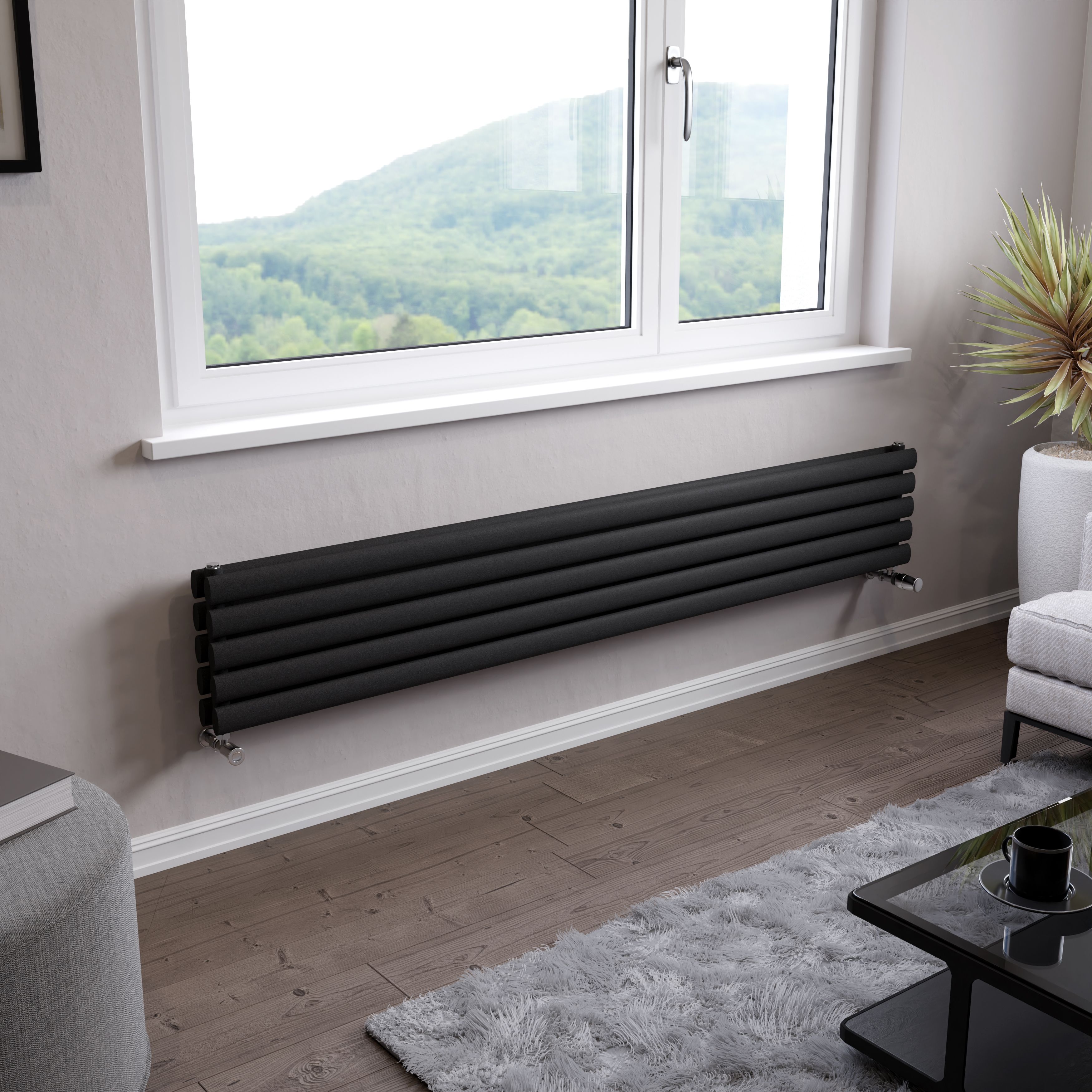 Ximax Champion Duplex Matt anthracite Horizontal Designer Radiator, (W)1800mm x (H)294mm