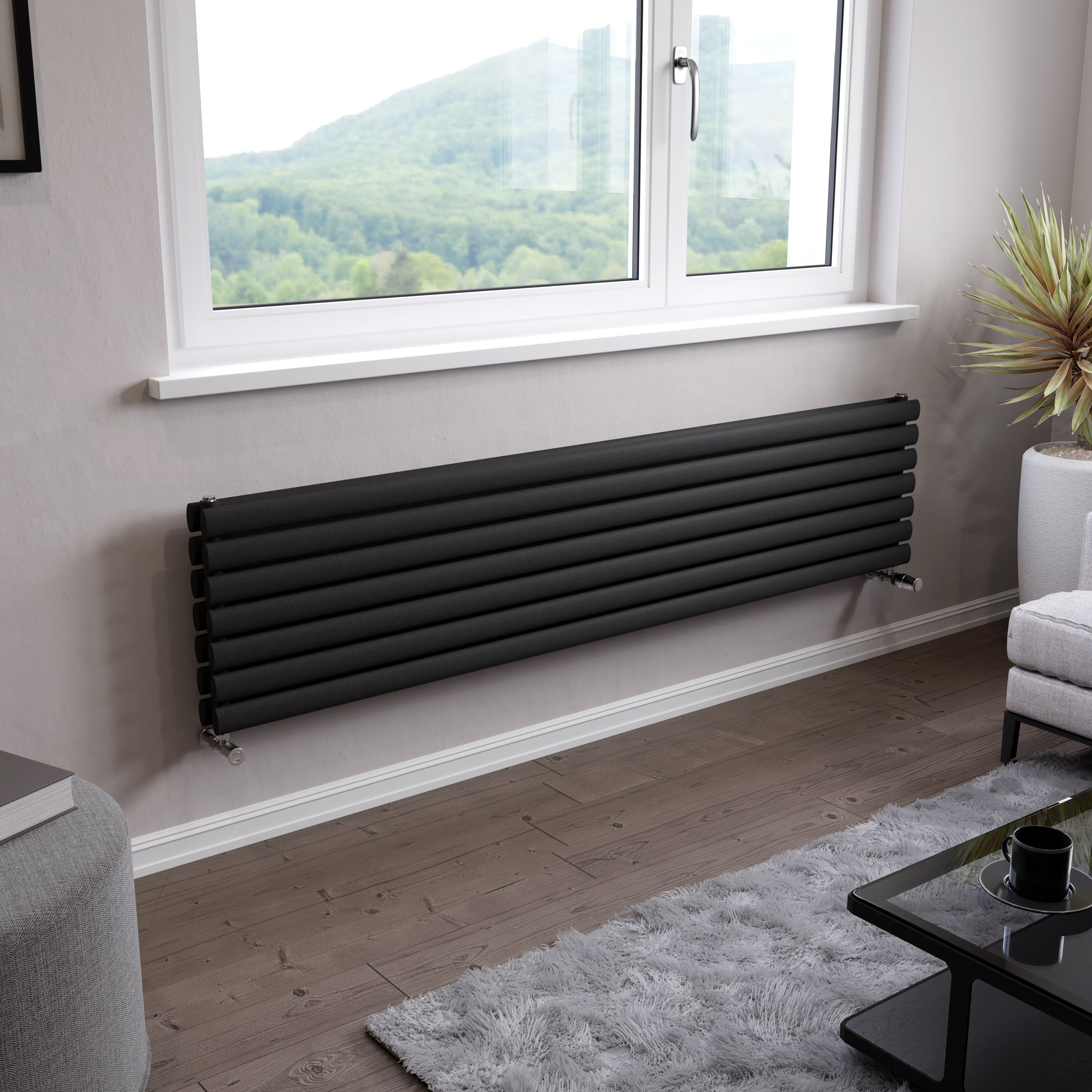 Ximax Champion Duplex Matt anthracite Horizontal Designer Radiator, (W)1800mm x (H)410mm