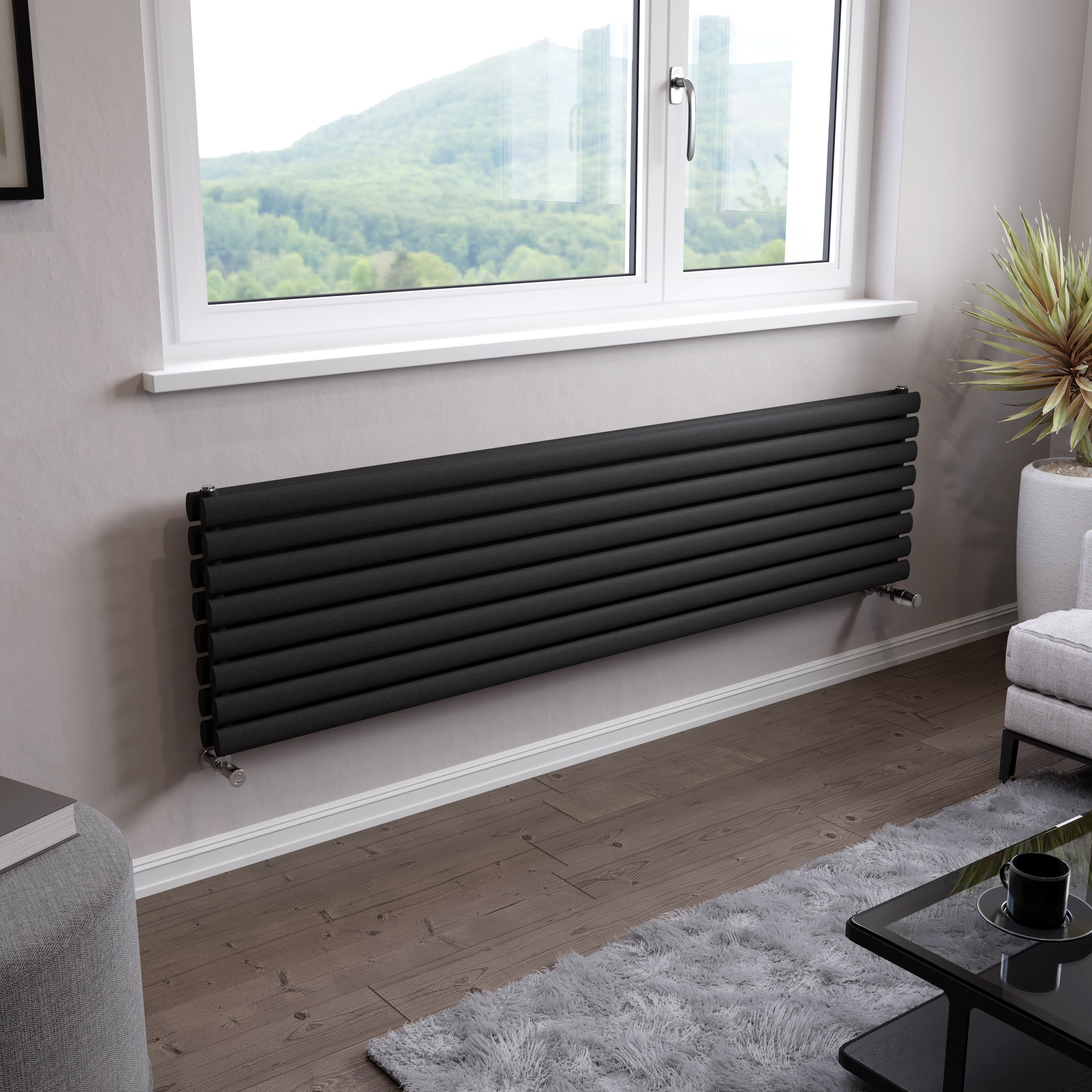 Ximax Champion Duplex Matt anthracite Horizontal Designer Radiator, (W)1800mm x (H)468mm