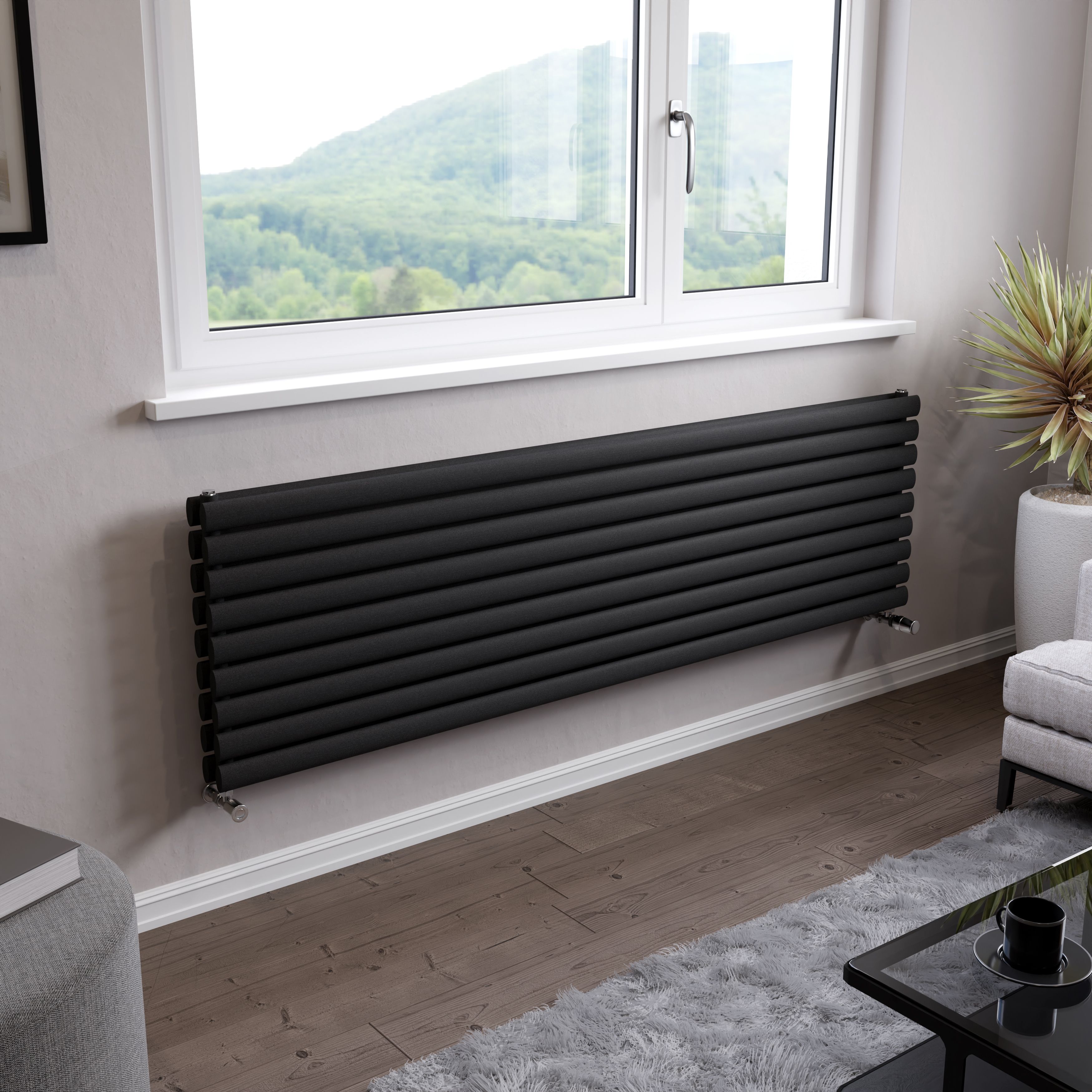 Ximax Champion Duplex Matt anthracite Horizontal Designer Radiator, (W)1800mm x (H)526mm