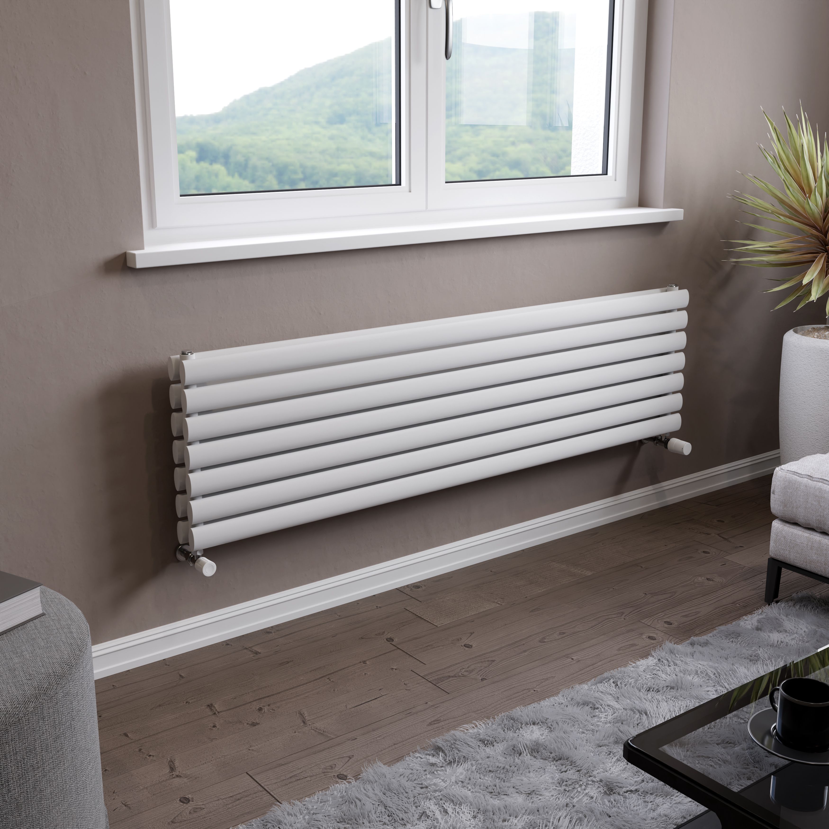 Ximax Champion Duplex Satin white Horizontal Designer Radiator, (W)1500mm x (H)410mm