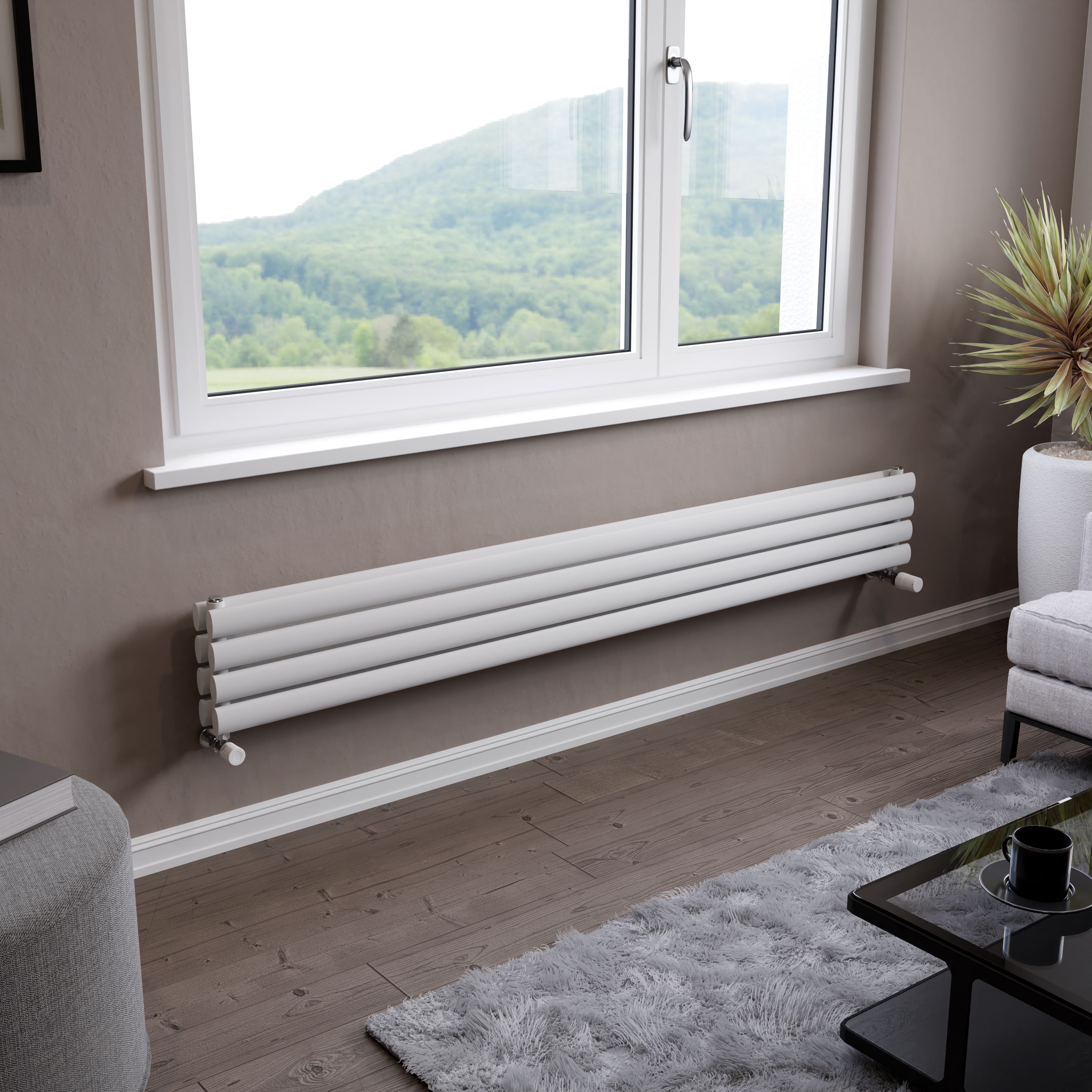 Ximax Champion Duplex Satin white Horizontal Designer Radiator, (W)1800mm x (H)236mm