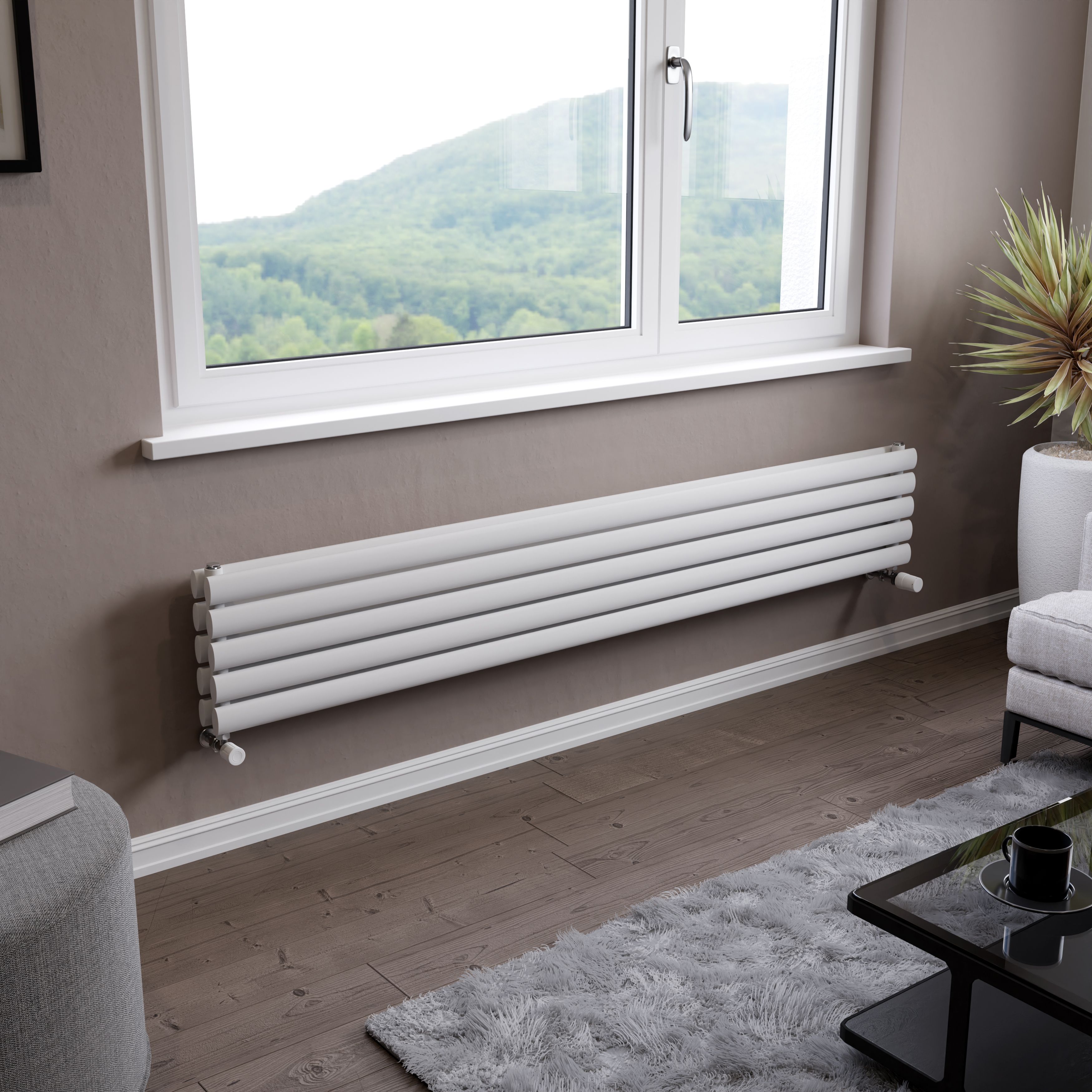 Ximax Champion Duplex Satin white Horizontal Designer Radiator, (W)1800mm x (H)294mm