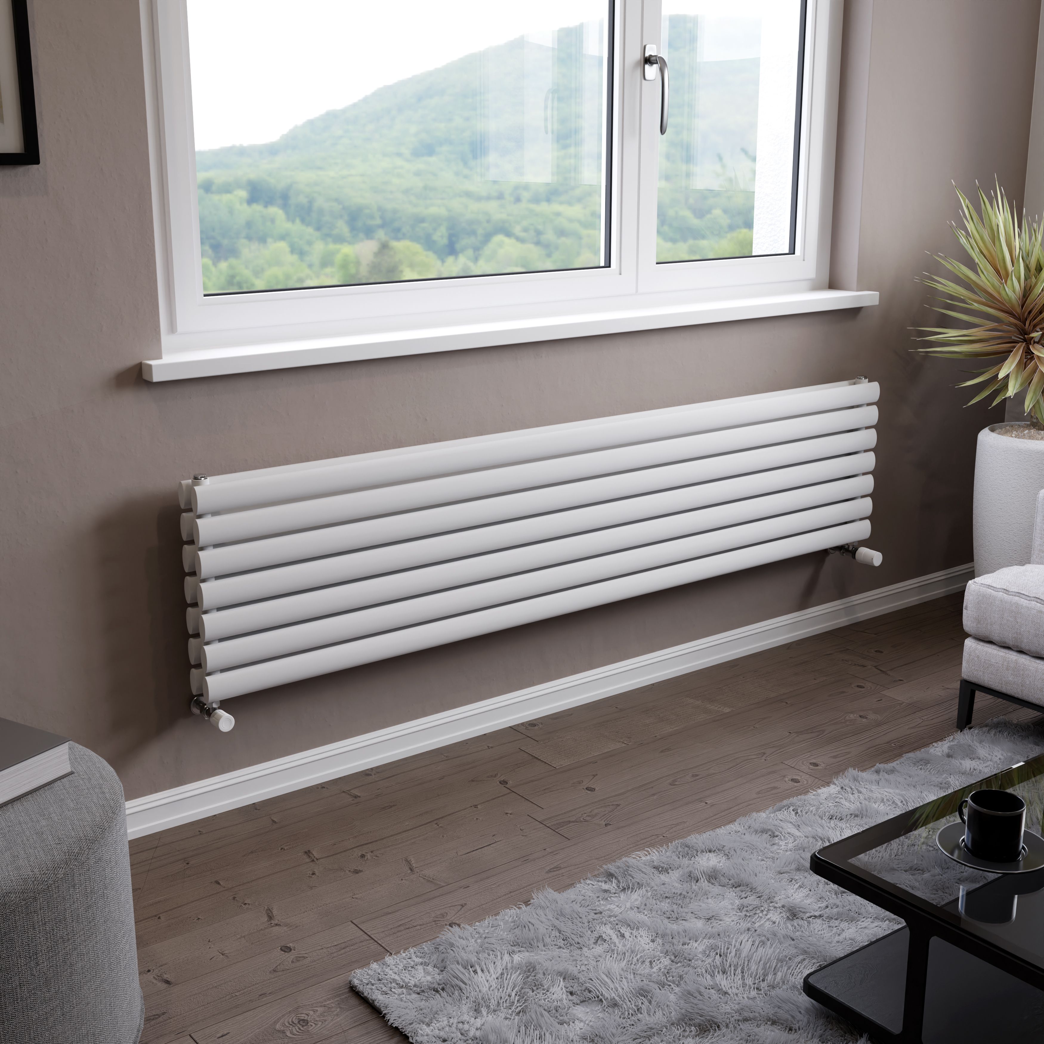 Ximax Champion Duplex Satin white Horizontal Designer Radiator, (W)1800mm x (H)410mm