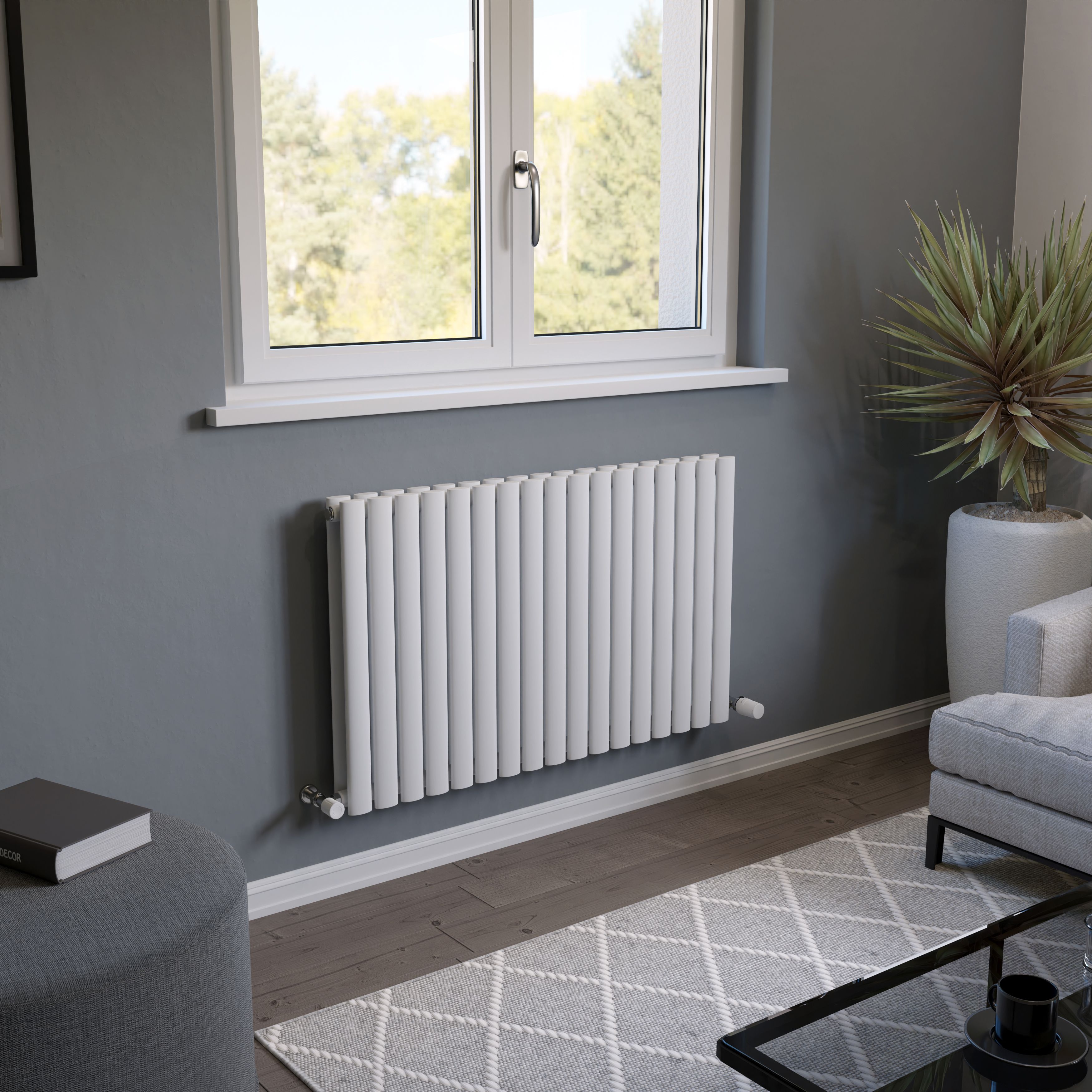Ximax Champion Duplex Satin white Horizontal Designer Radiator, (W)990mm x (H)600mm