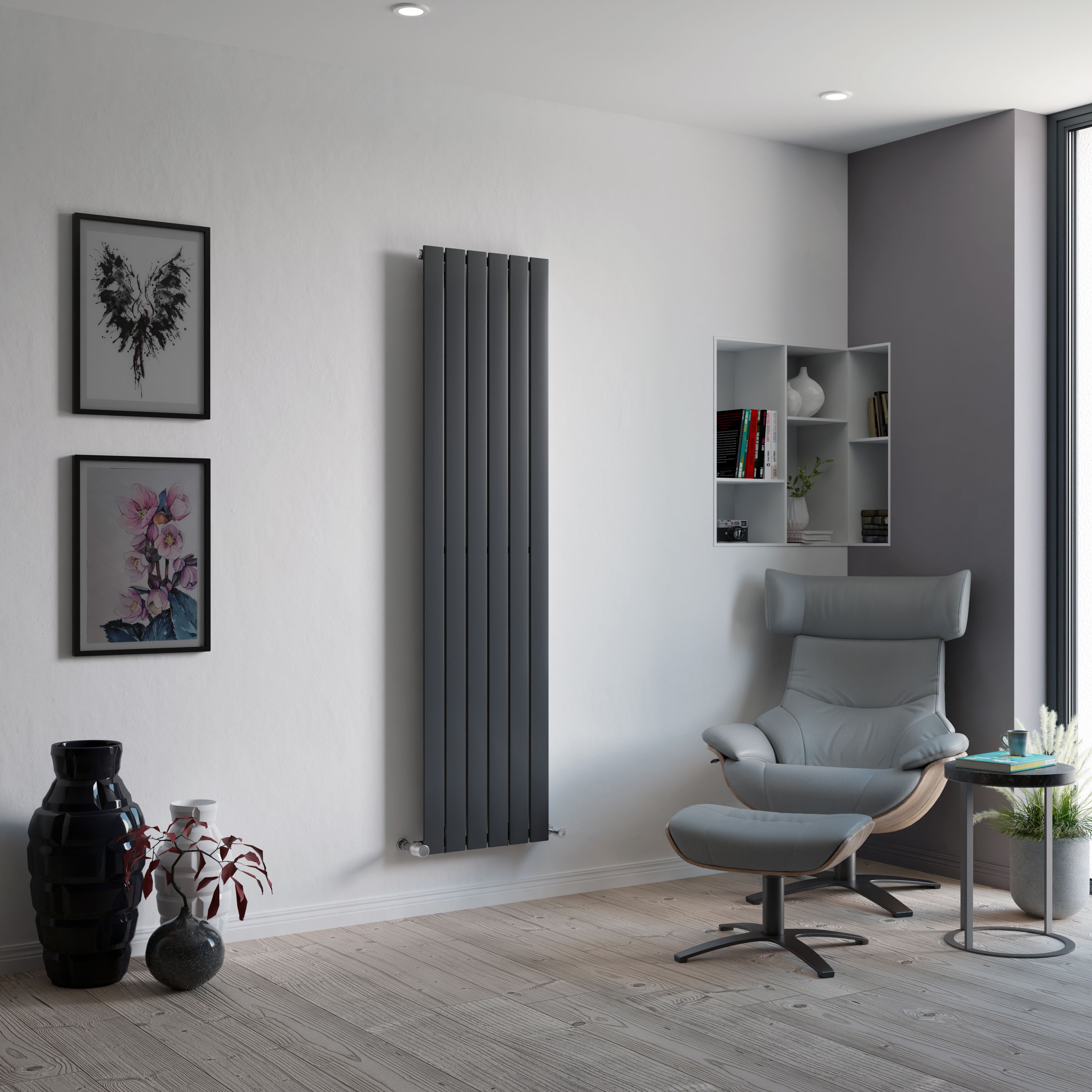 Ximax Champion Horizontal Satin anthracite Vertical Designer Radiator, (W)445mm x (H)1800mm