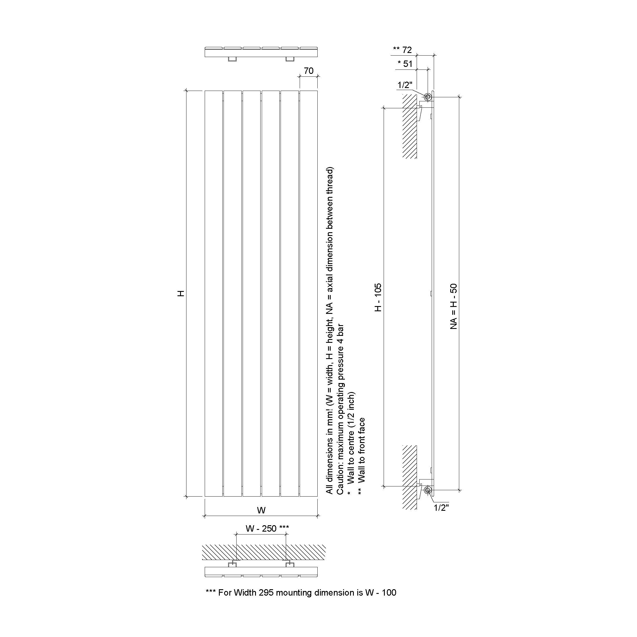 Ximax Champion Horizontal Satin anthracite Vertical Designer Radiator, (W)445mm x (H)1800mm