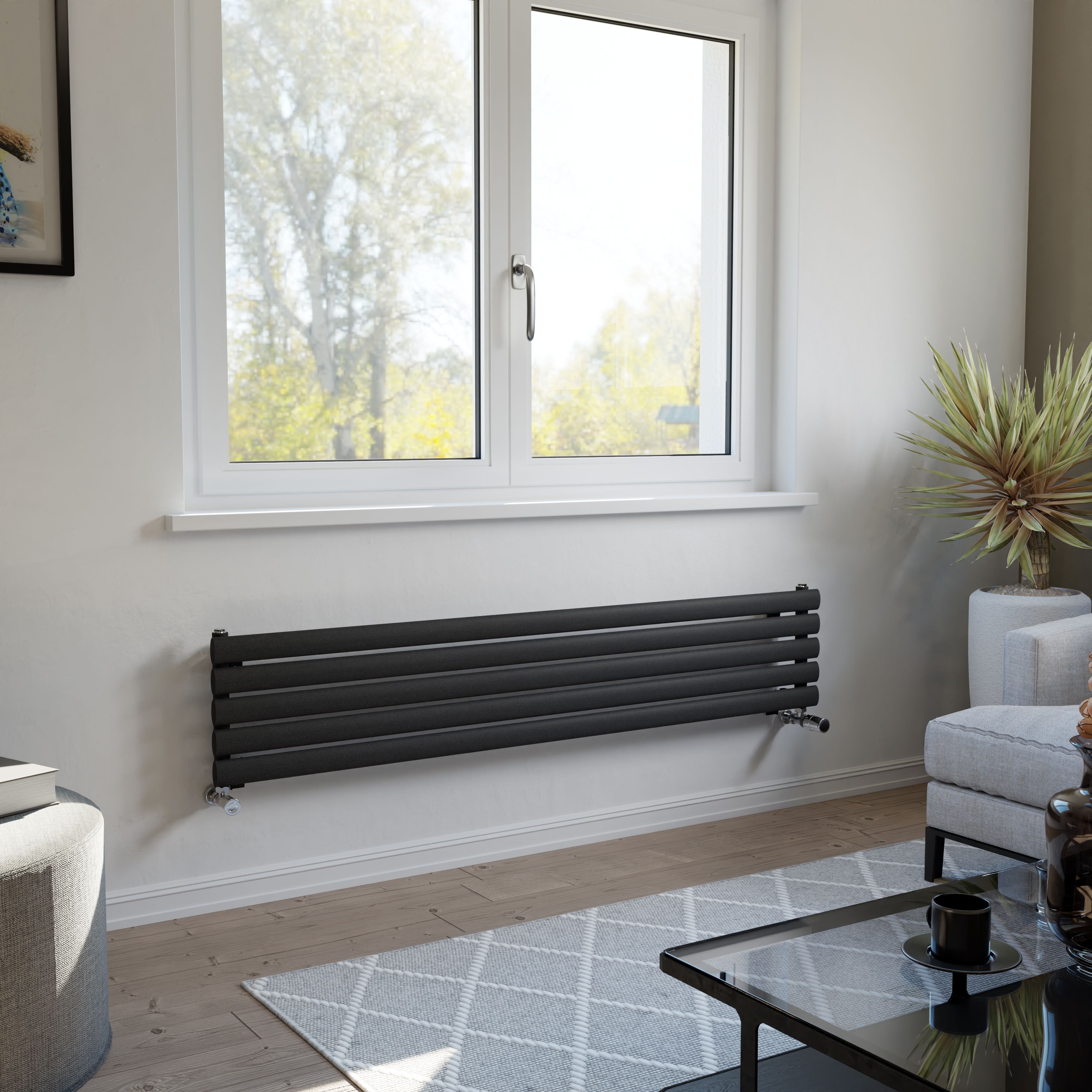 Ximax Champion Matt anthracite Horizontal Designer Radiator, (W)1500mm x (H)294mm