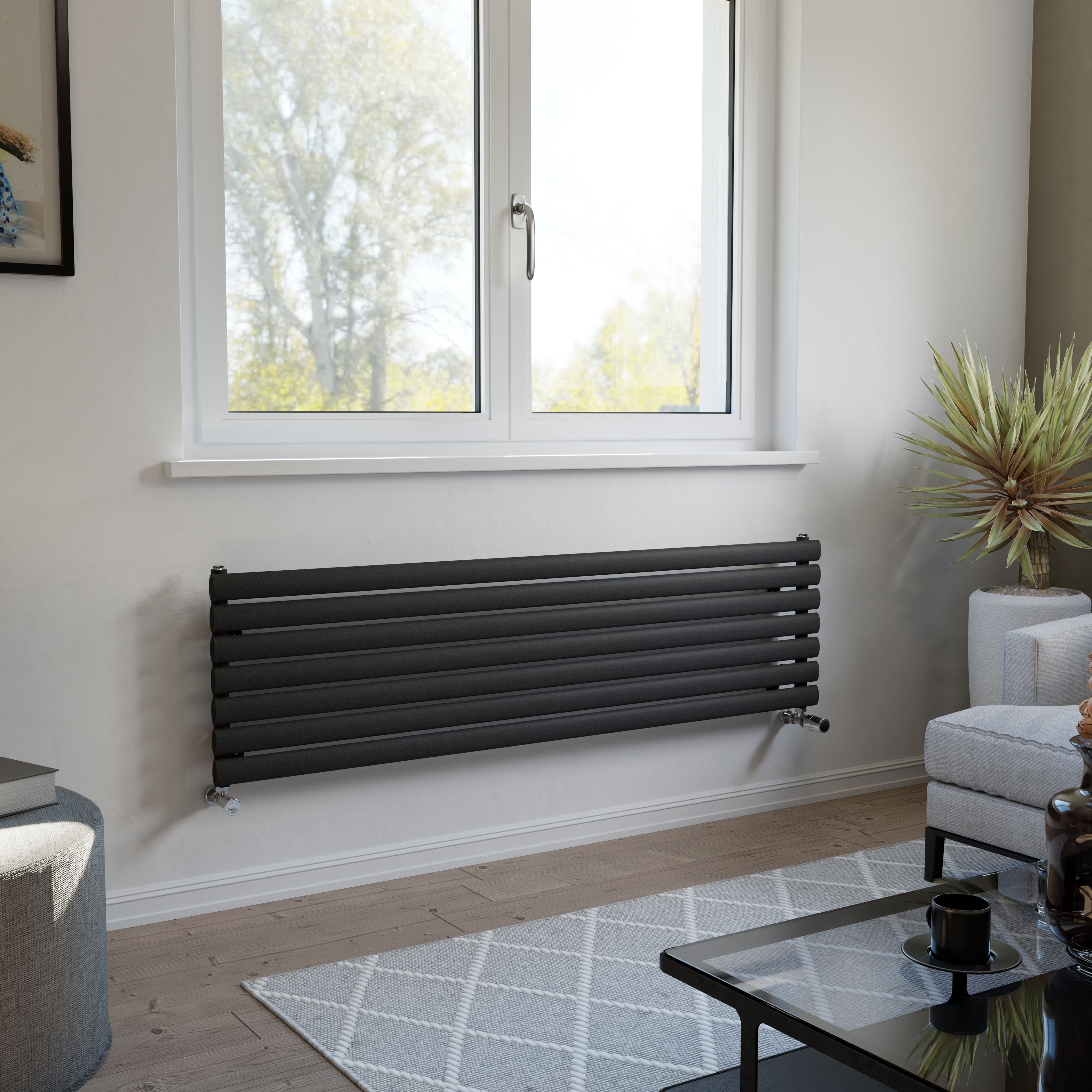 Ximax Champion Matt anthracite Horizontal Designer Radiator, (W)1500mm x (H)410mm
