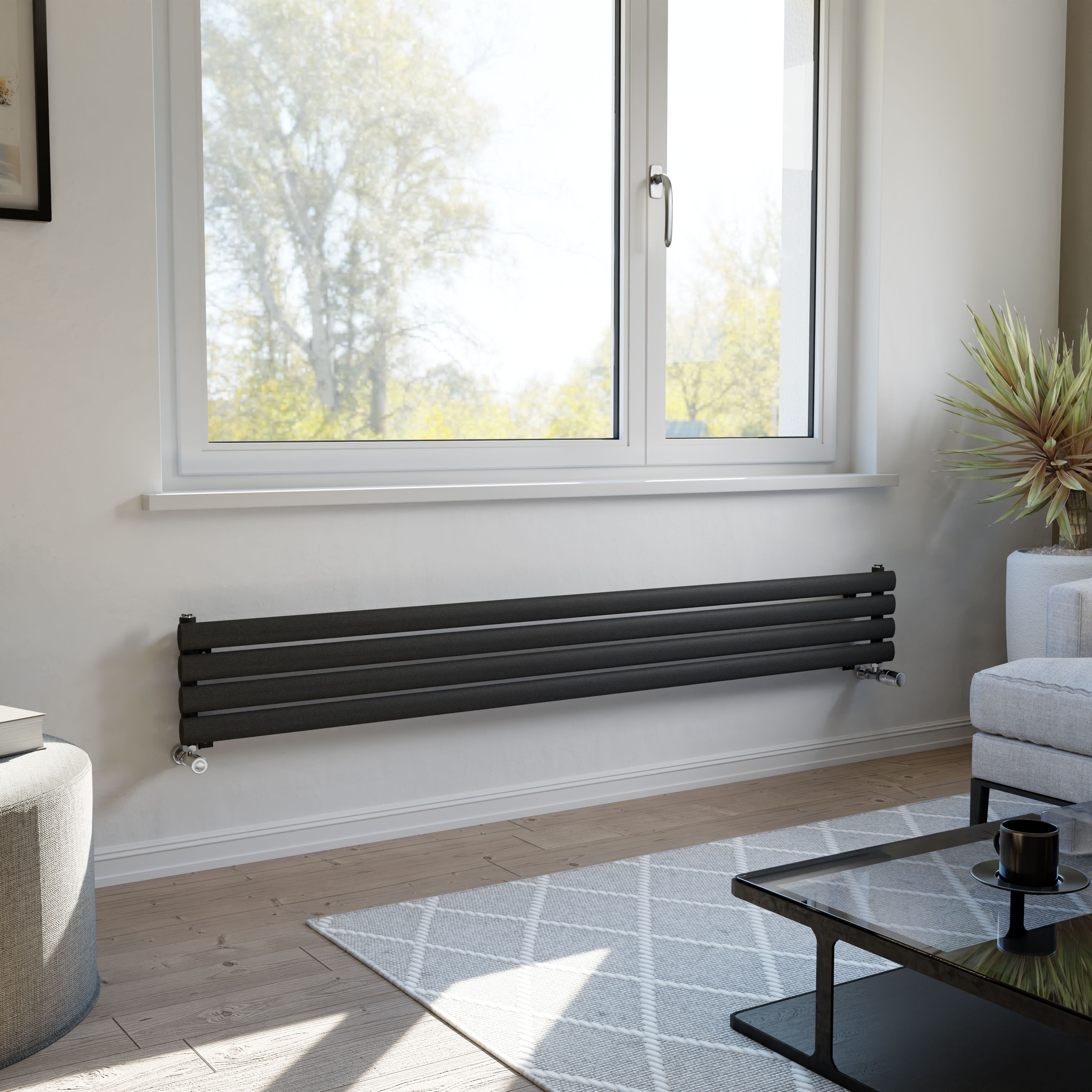 Ximax Champion Matt anthracite Horizontal Designer Radiator, (W)1800mm x (H)236mm