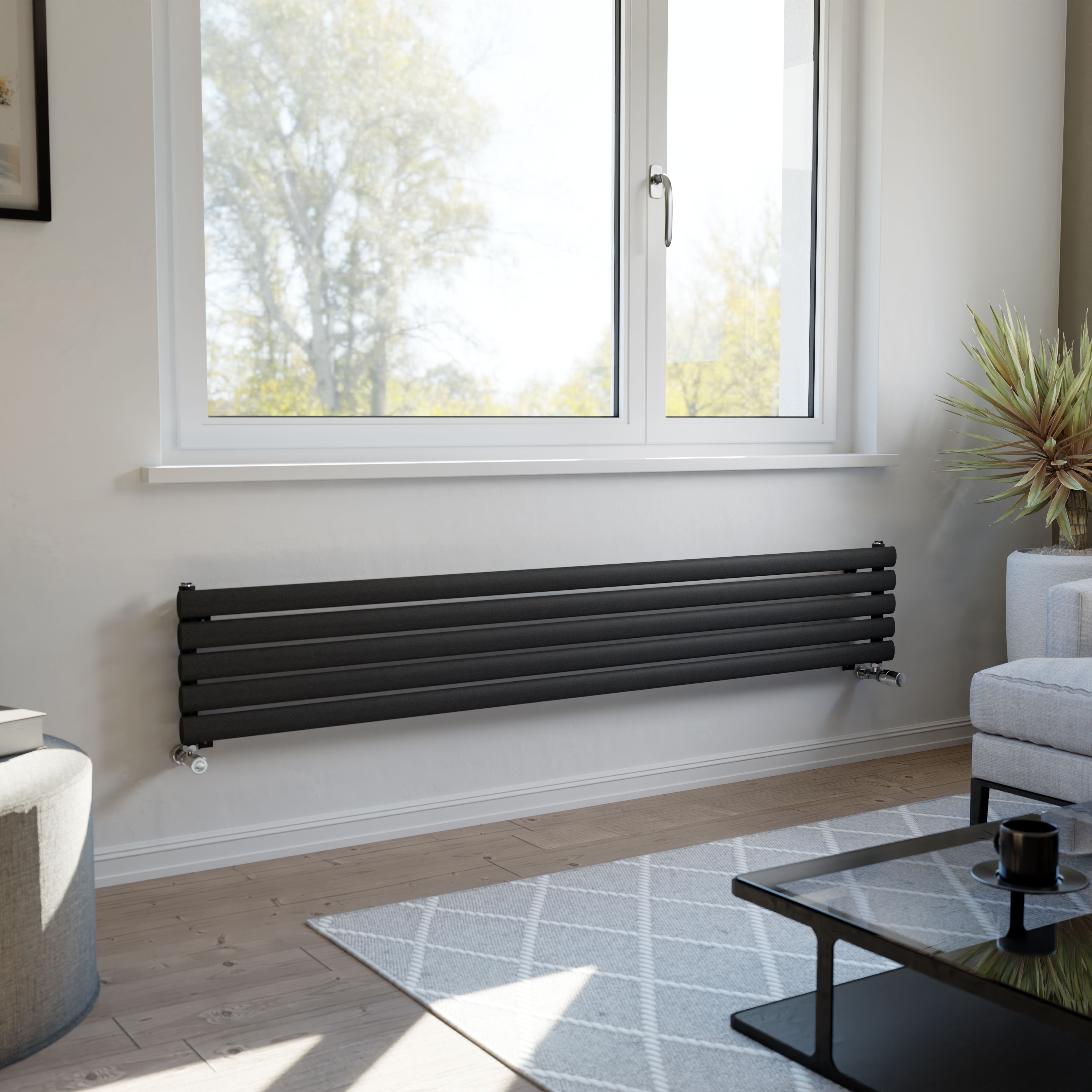 Ximax Champion Matt anthracite Horizontal Designer Radiator, (W)1800mm x (H)294mm