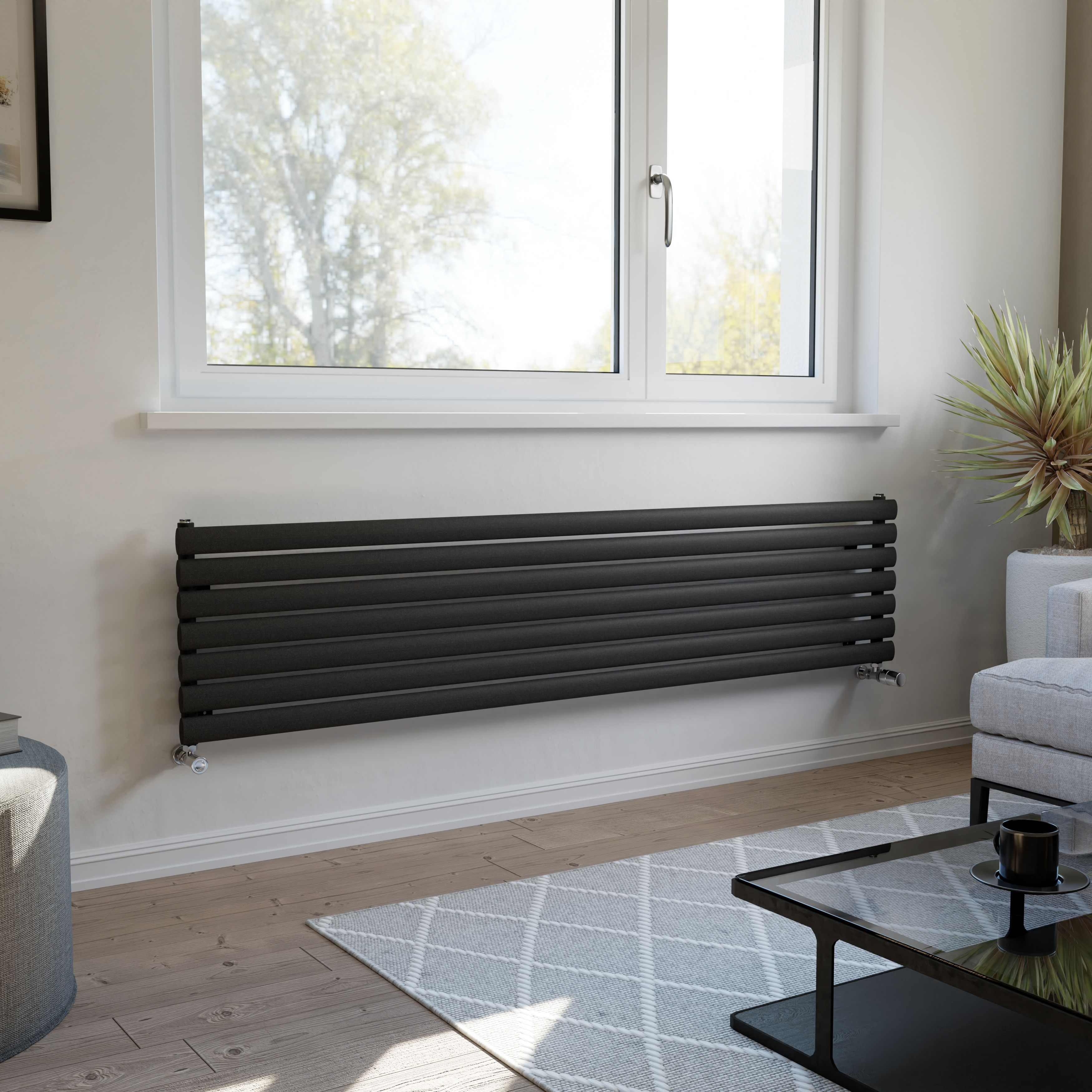 Ximax Champion Matt anthracite Horizontal Designer Radiator, (W)1800mm x (H)410mm