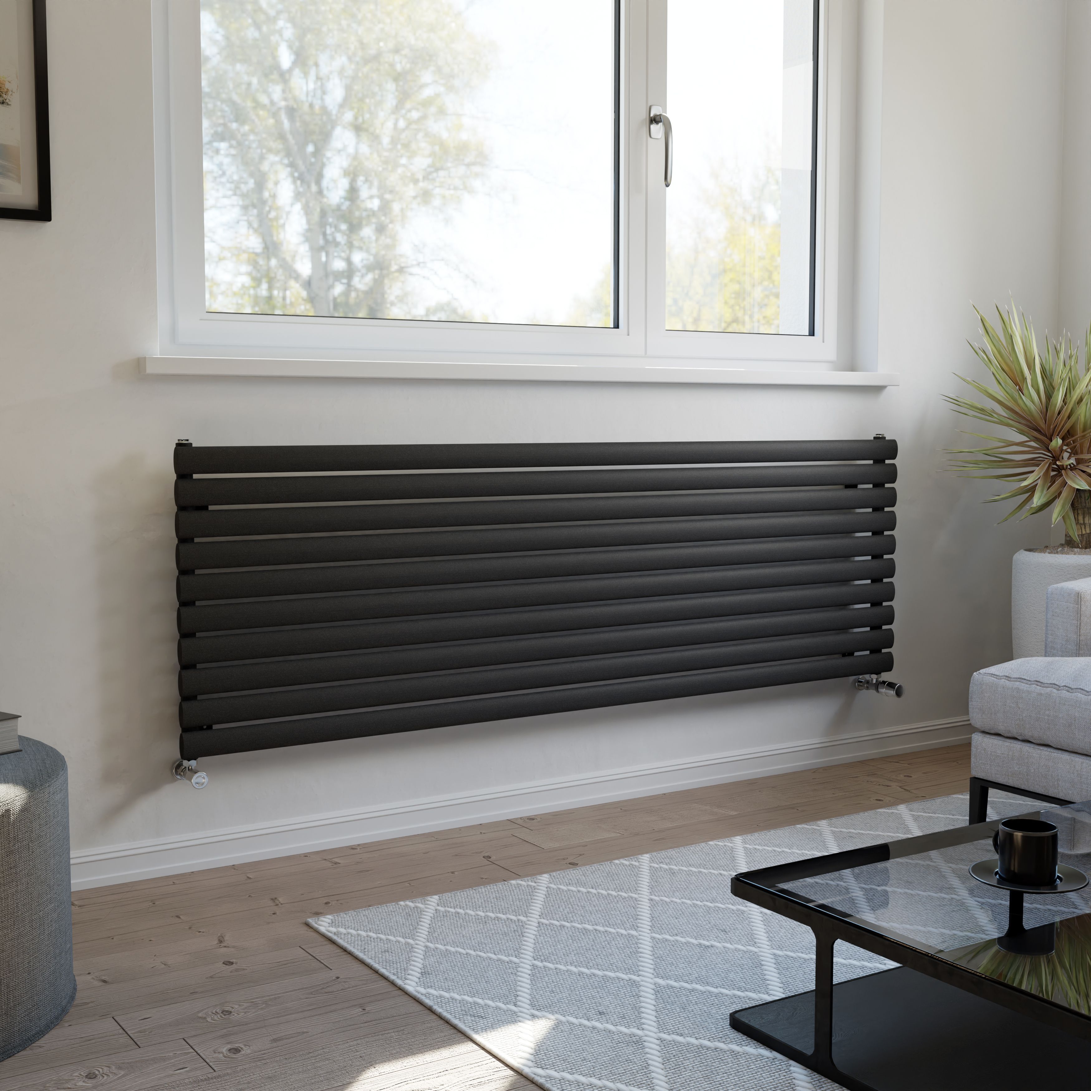 Ximax Champion Matt anthracite Horizontal Designer Radiator, (W)1800mm x (H)584mm