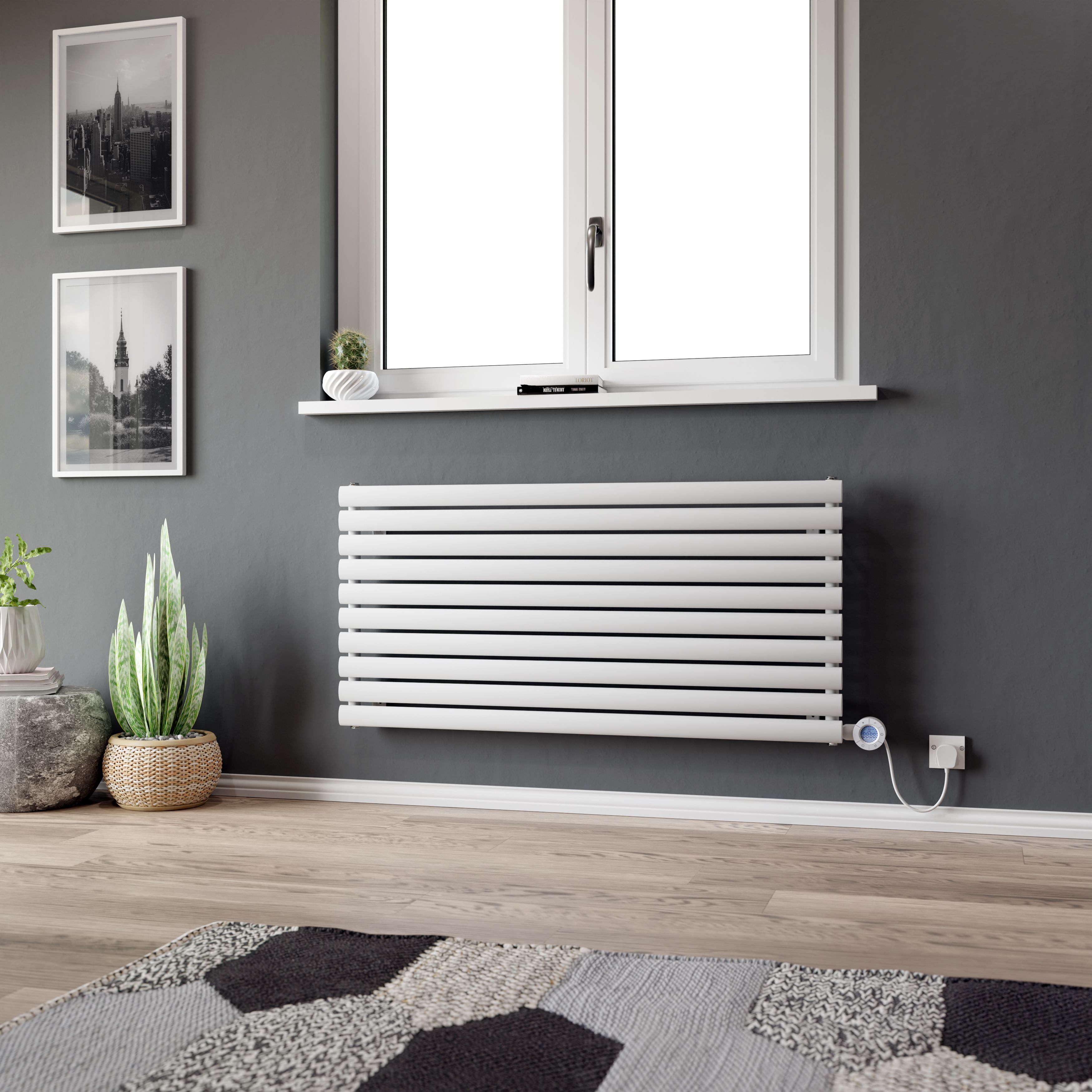Ximax Champion Satin white Horizontal Designer Radiator, (W)1200mm x (H)584mm