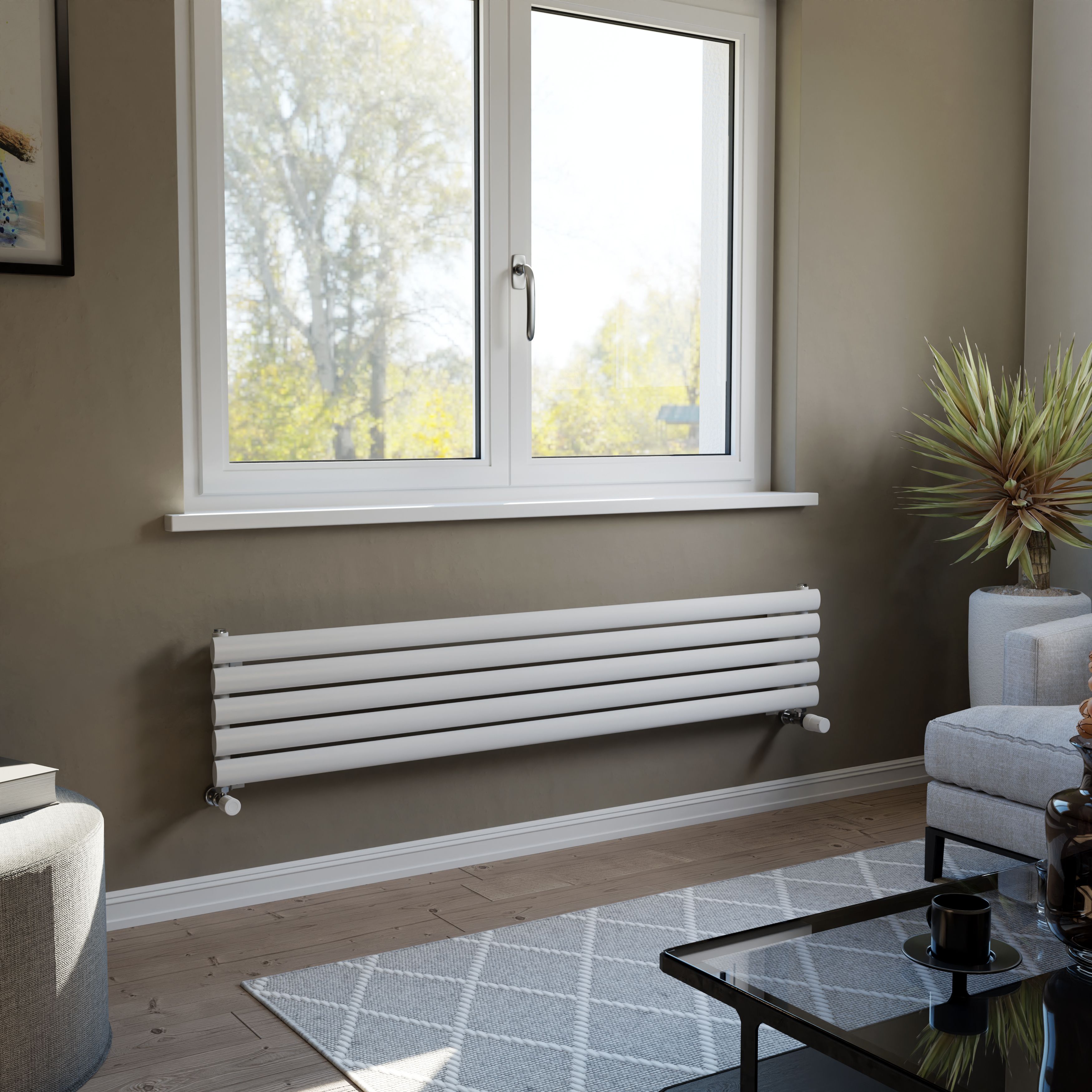 Ximax Champion Satin white Horizontal Designer Radiator, (W)1500mm x (H)294mm