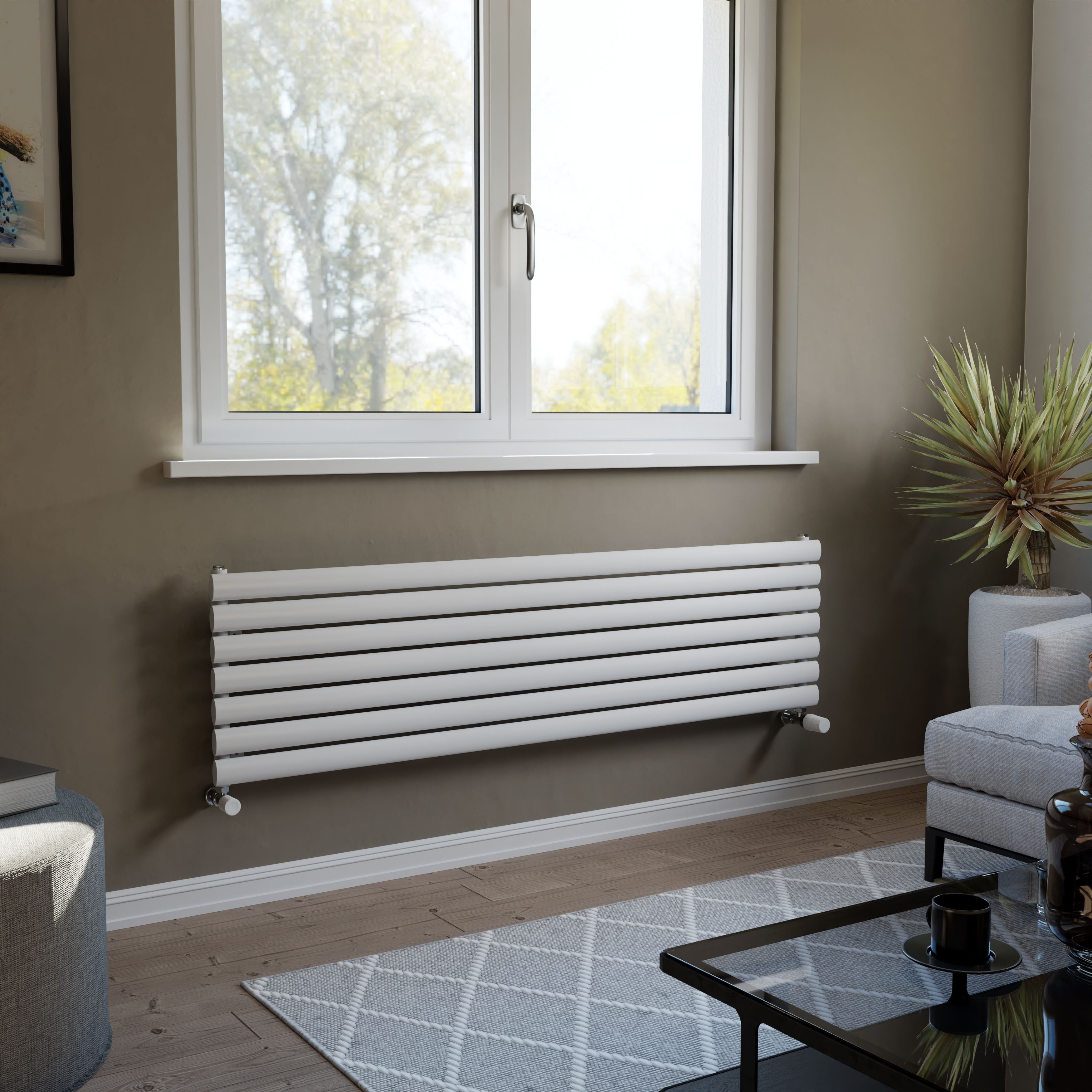 Ximax Champion Satin white Horizontal Designer Radiator, (W)1500mm x (H)410mm