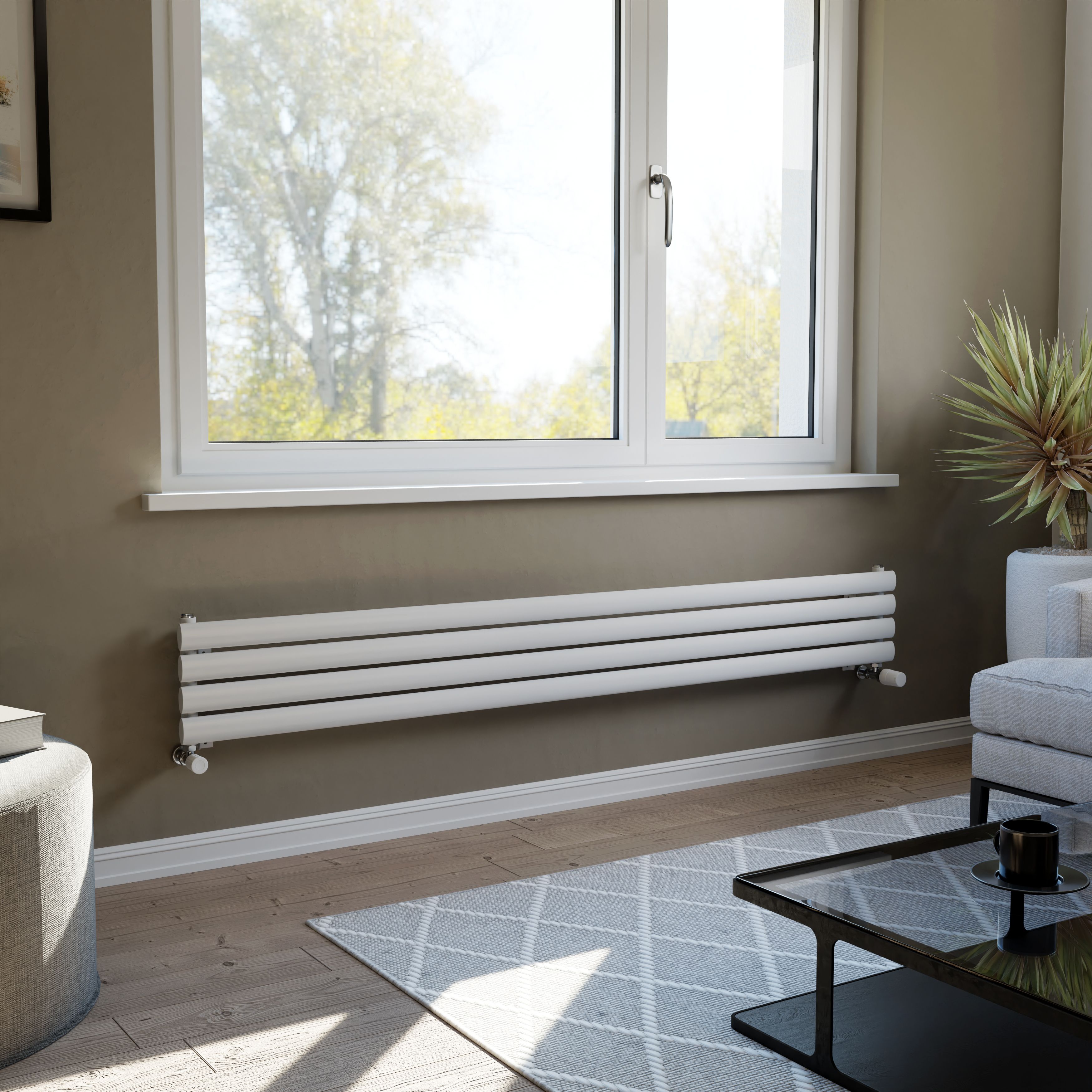 Ximax Champion Satin white Horizontal Designer Radiator, (W)1800mm x (H)236mm